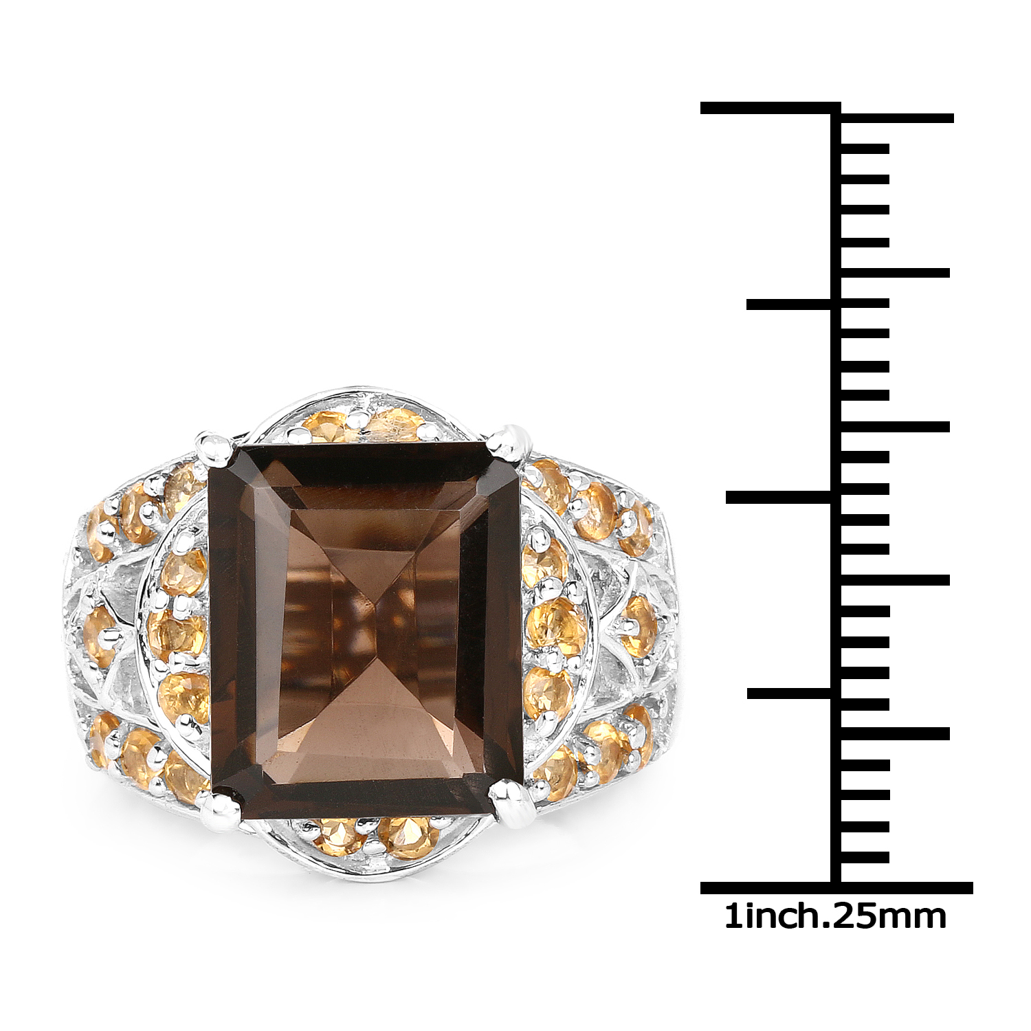 6.45 Carat Genuine Smoky Quartz and Citrine .925 Sterling Silver Ring