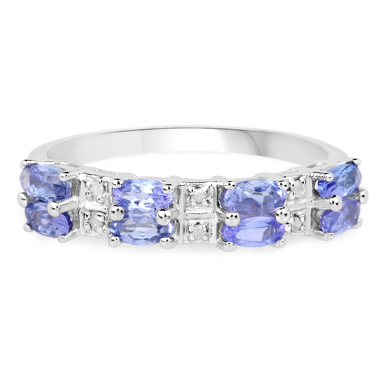 14K White Gold Plated 0.99 Carat Genuine Tanzanite and White Topaz .925 Sterling Silver Ring