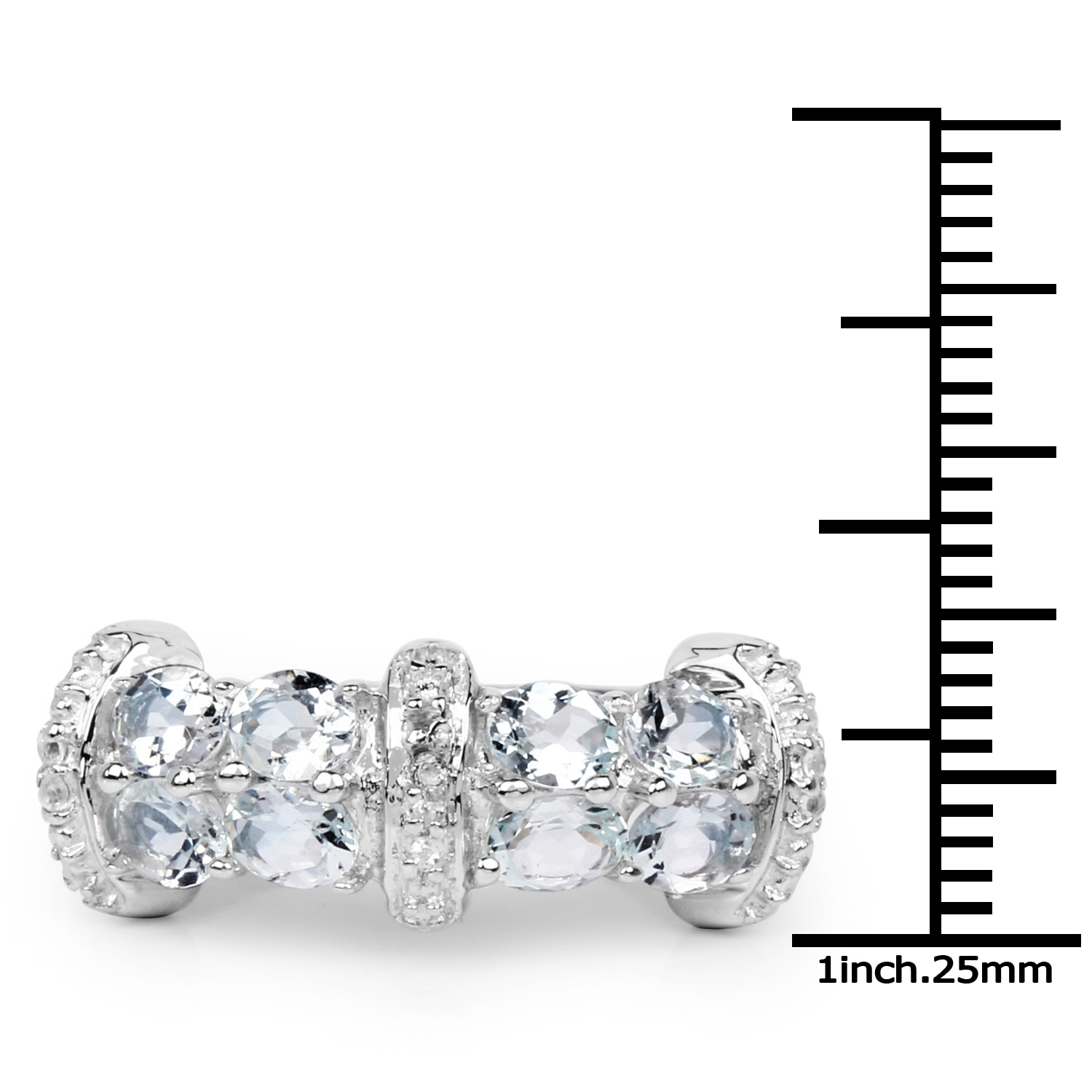 1.64 Carat Genuine Aquamarine and White Topaz .925 Sterling Silver Ring