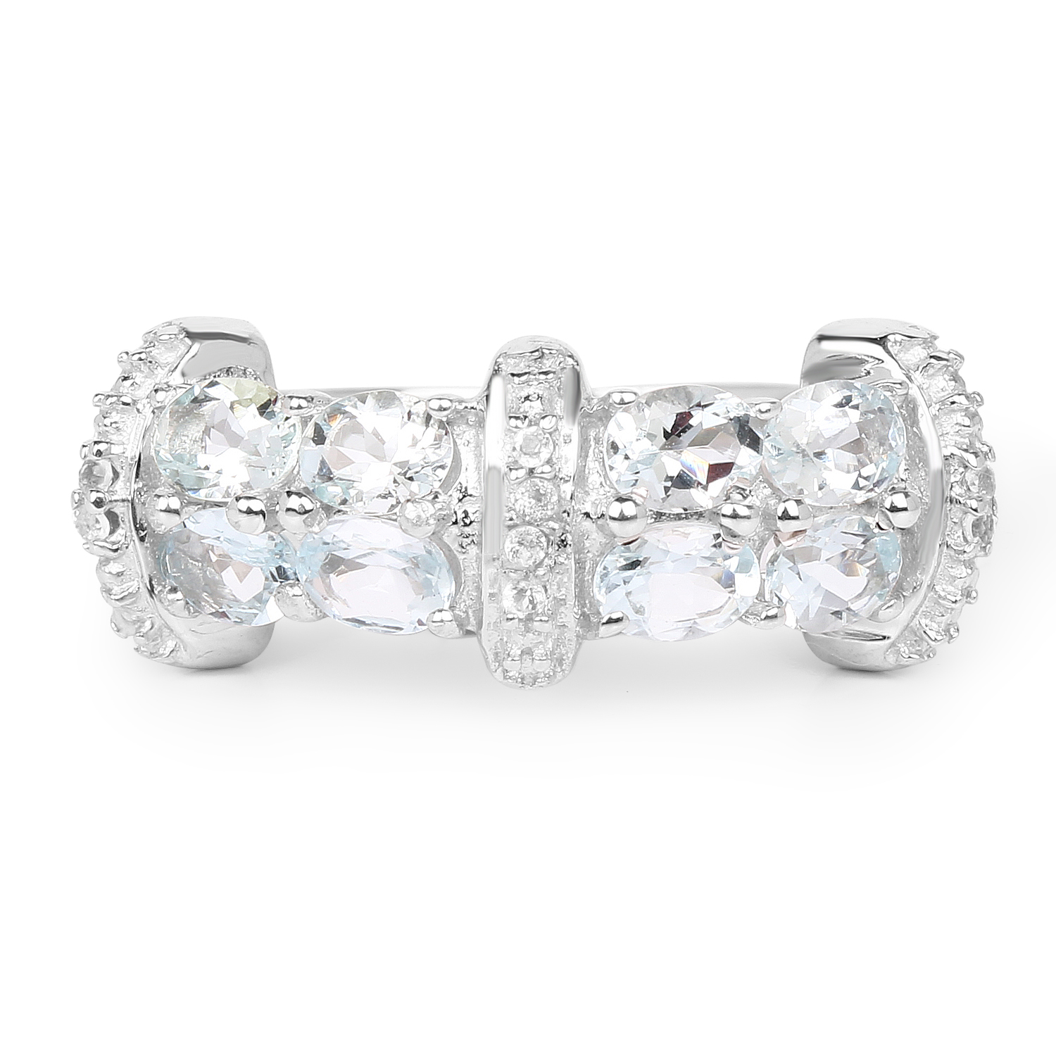 1.64 Carat Genuine Aquamarine and White Topaz .925 Sterling Silver Ring