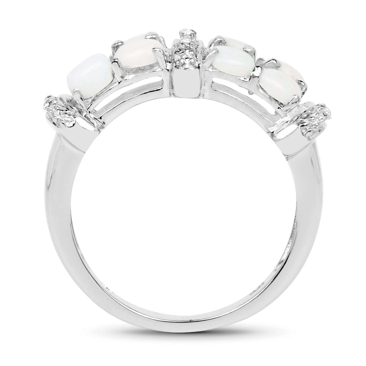 1.00 Carat Genuine Opal and White Topaz .925 Sterling Silver Ring