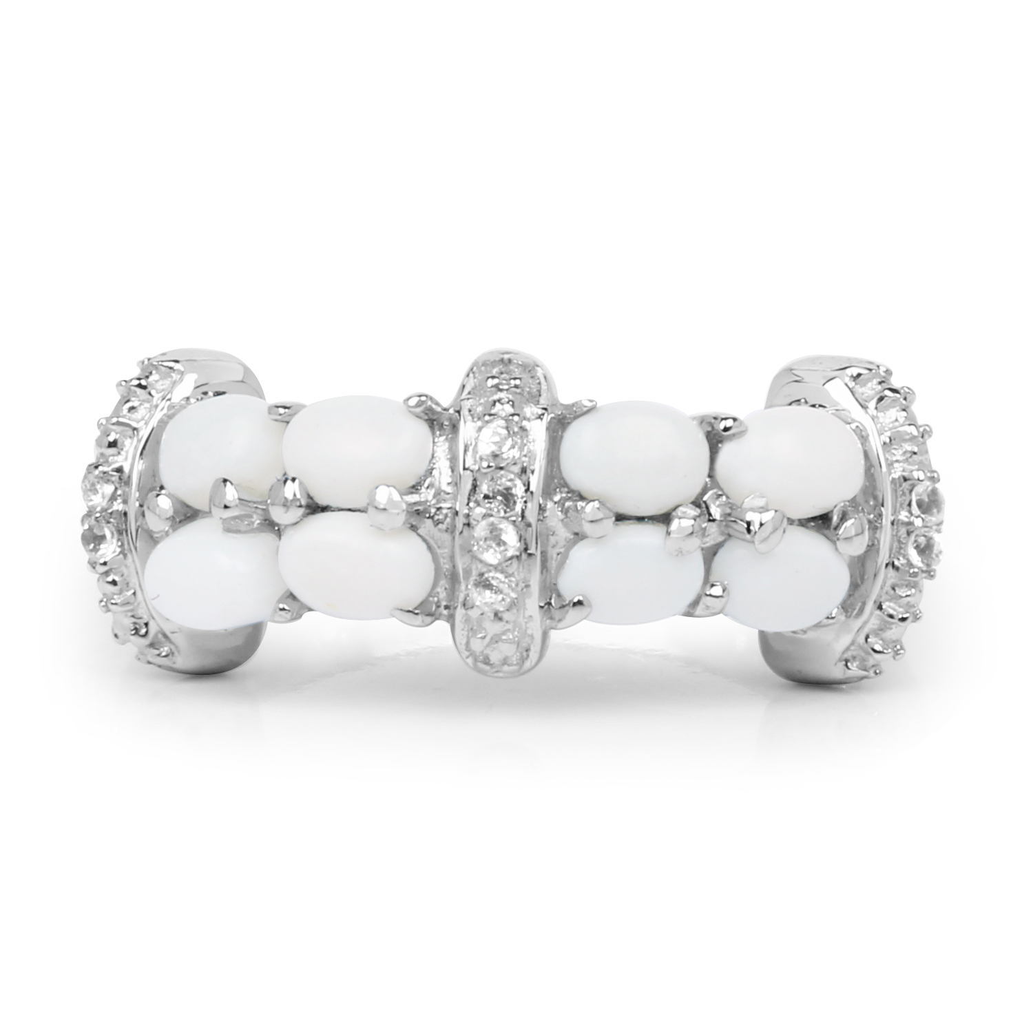 1.00 Carat Genuine Opal and White Topaz .925 Sterling Silver Ring