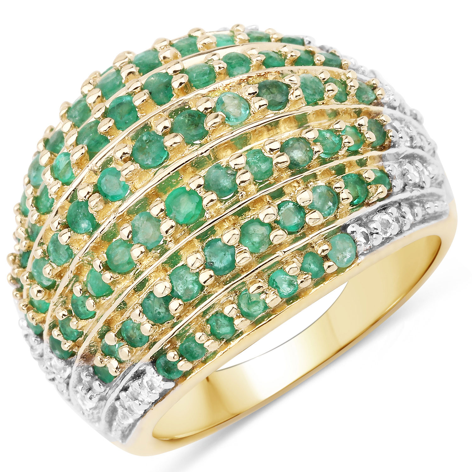 2.16 Carat Genuine Emerald and White Topaz .925 Sterling Silver Ring