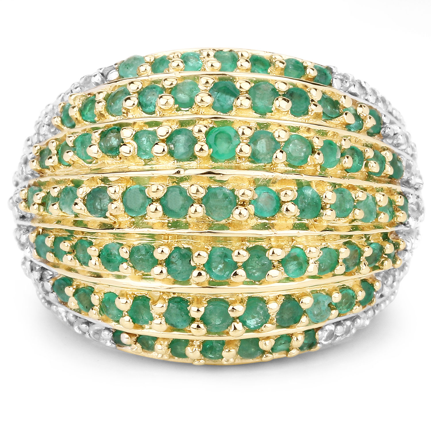 2.16 Carat Genuine Emerald and White Topaz .925 Sterling Silver Ring