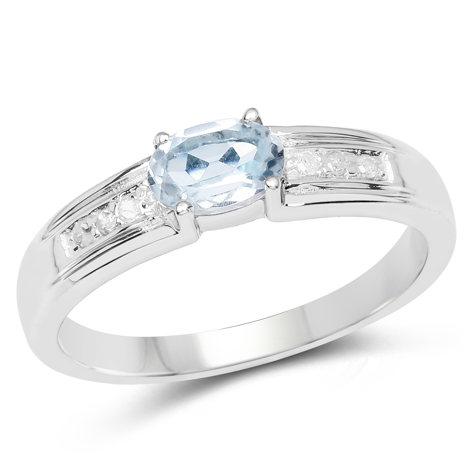 0.55 Carat Genuine Blue Topaz and White Diamond .925 Sterling Silver Ring