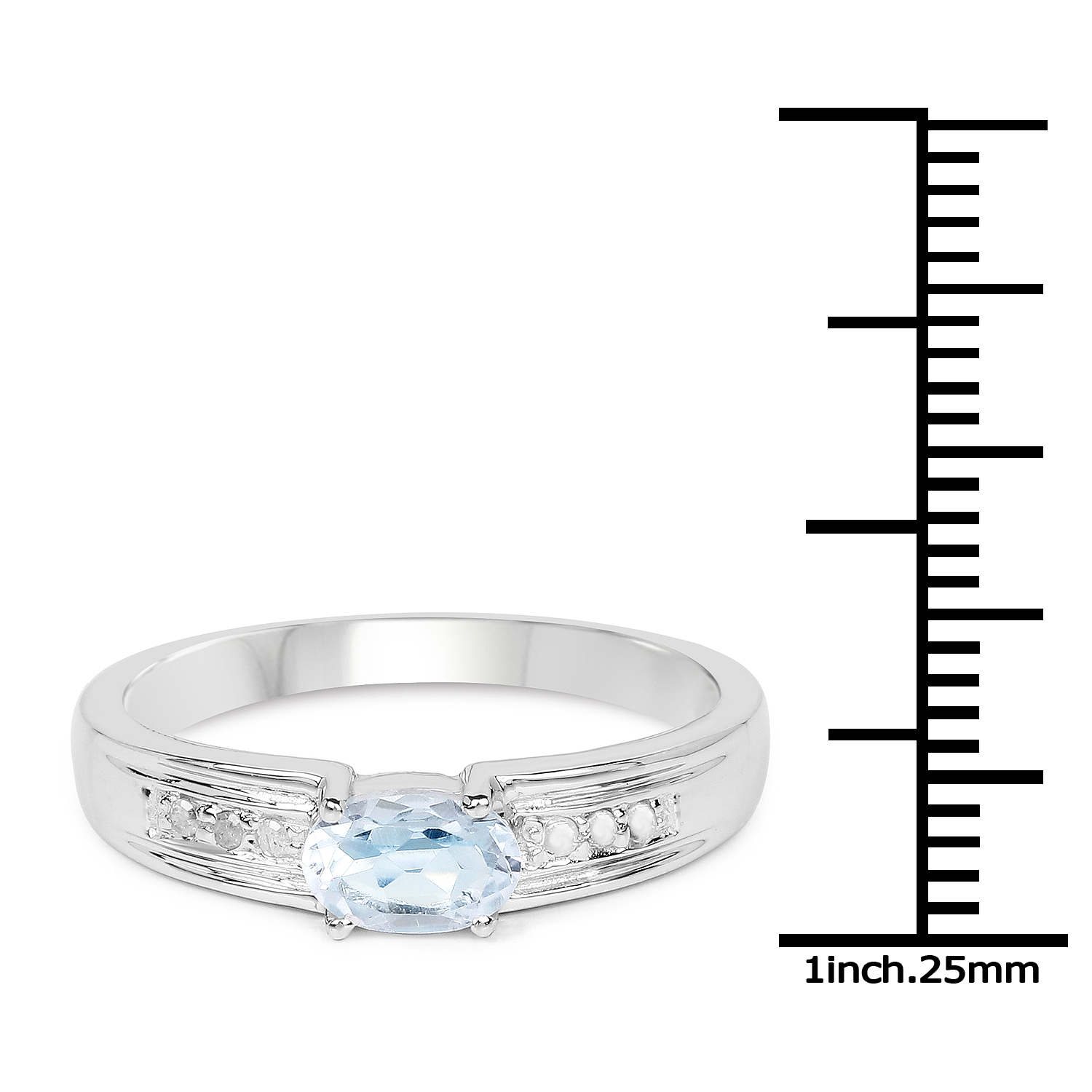 0.55 Carat Genuine Blue Topaz and White Diamond .925 Sterling Silver Ring