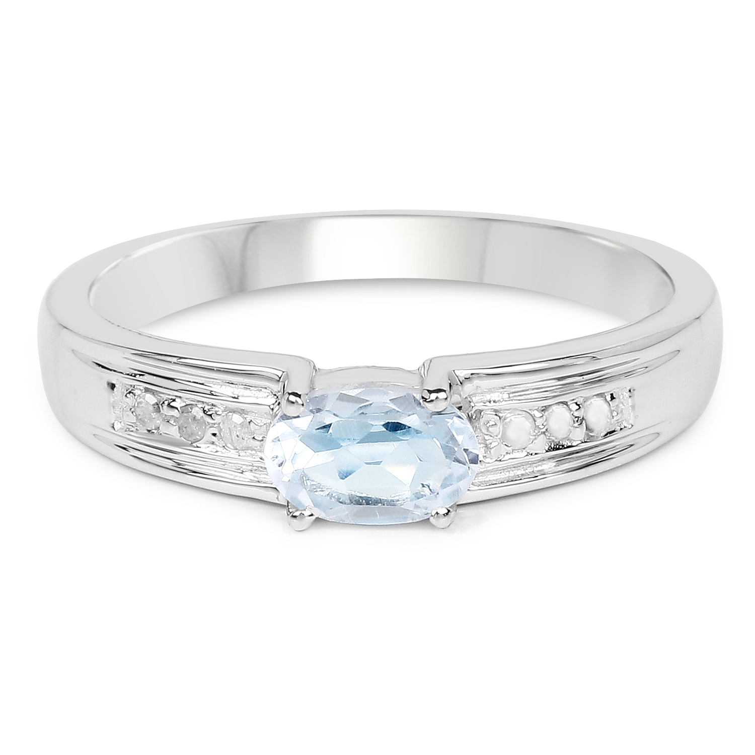 0.55 Carat Genuine Blue Topaz and White Diamond .925 Sterling Silver Ring