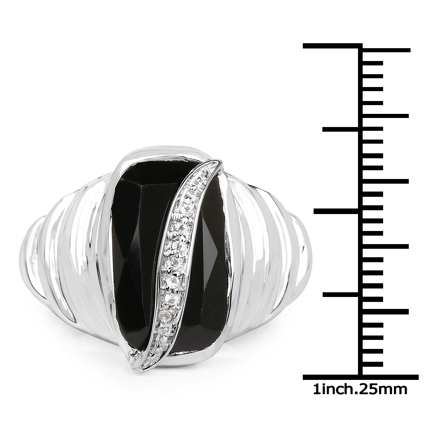 4.89 Carat Genuine Black Onyx and White Topaz .925 Sterling Silver Ring