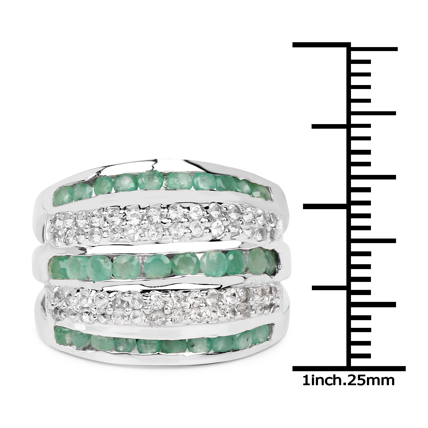 1.94 Carat Genuine Emerald and White Topaz .925 Sterling Silver Ring