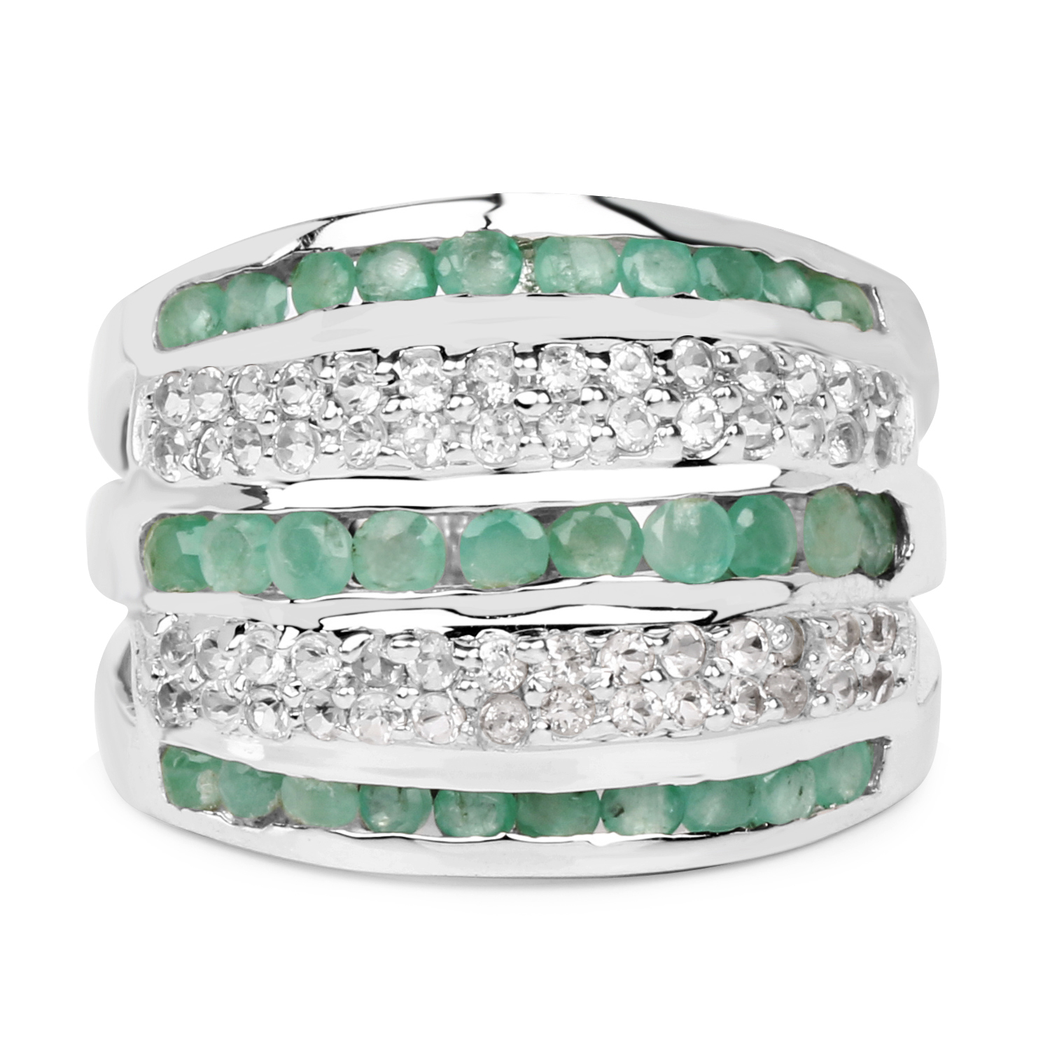 1.94 Carat Genuine Emerald and White Topaz .925 Sterling Silver Ring