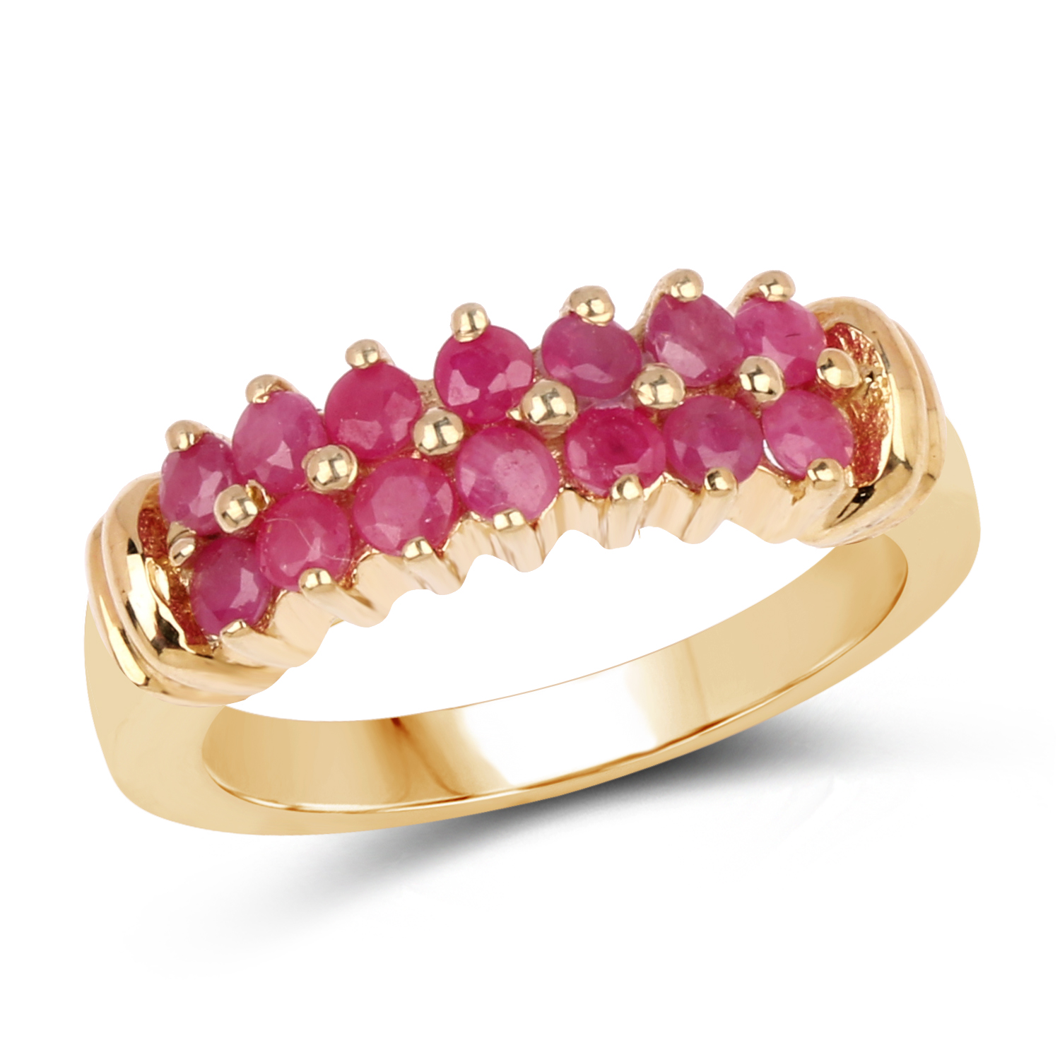 14K Yellow Gold Plated 0.84 Carat Genuine Ruby .925 Sterling Silver Ring