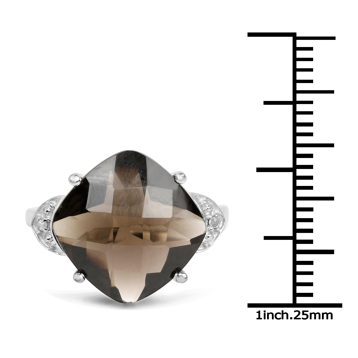 7.51 Carat Genuine Smoky Quartz and White Diamond .925 Sterling Silver Ring
