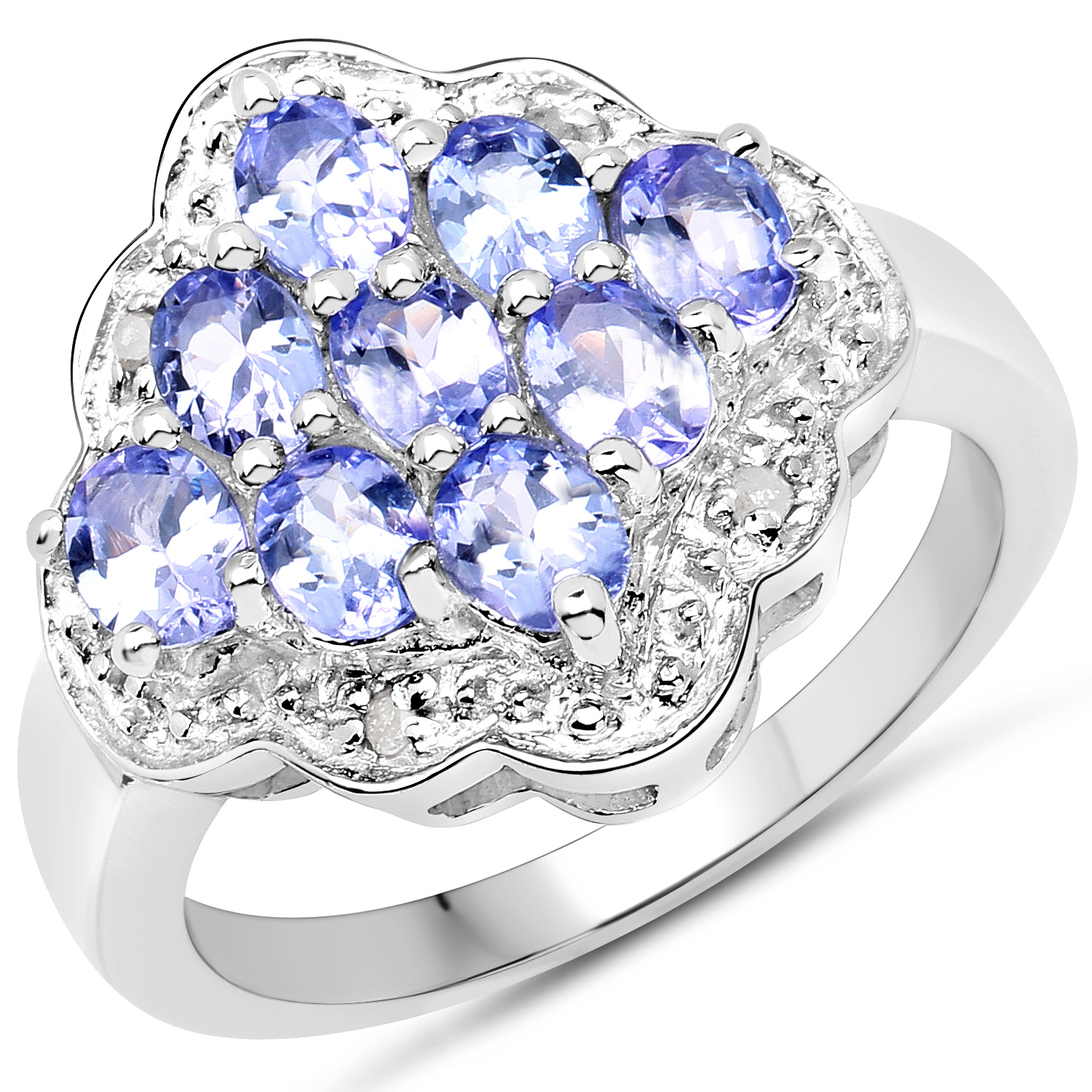1.55 Carat Genuine Tanzanite and White Diamond .925 Sterling Silver Ring