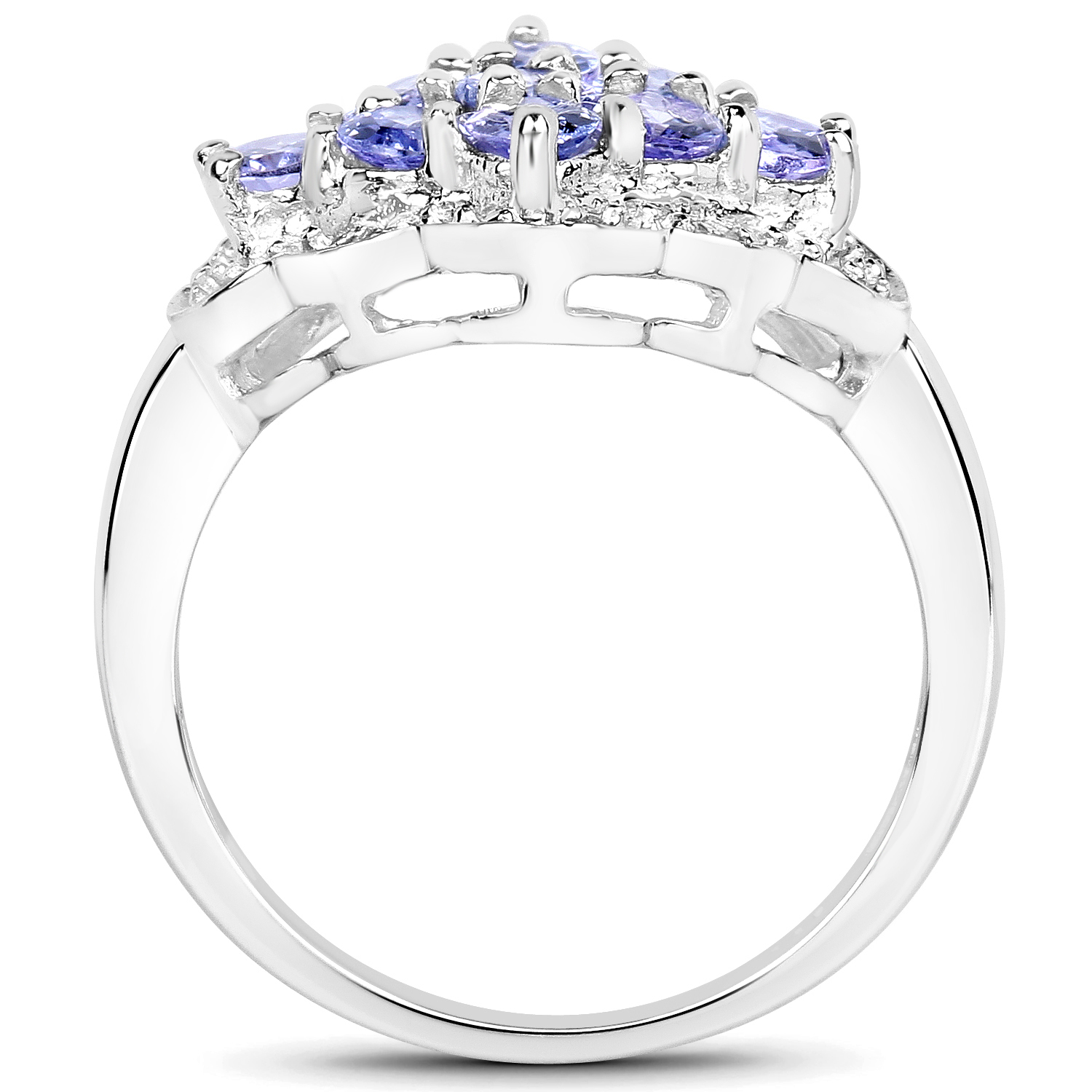 1.55 Carat Genuine Tanzanite and White Diamond .925 Sterling Silver Ring