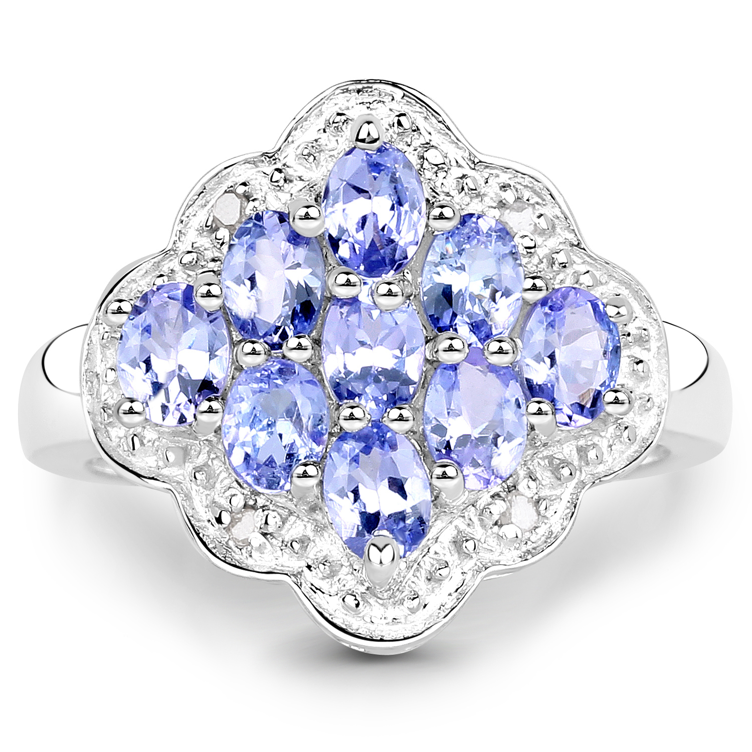 1.55 Carat Genuine Tanzanite and White Diamond .925 Sterling Silver Ring