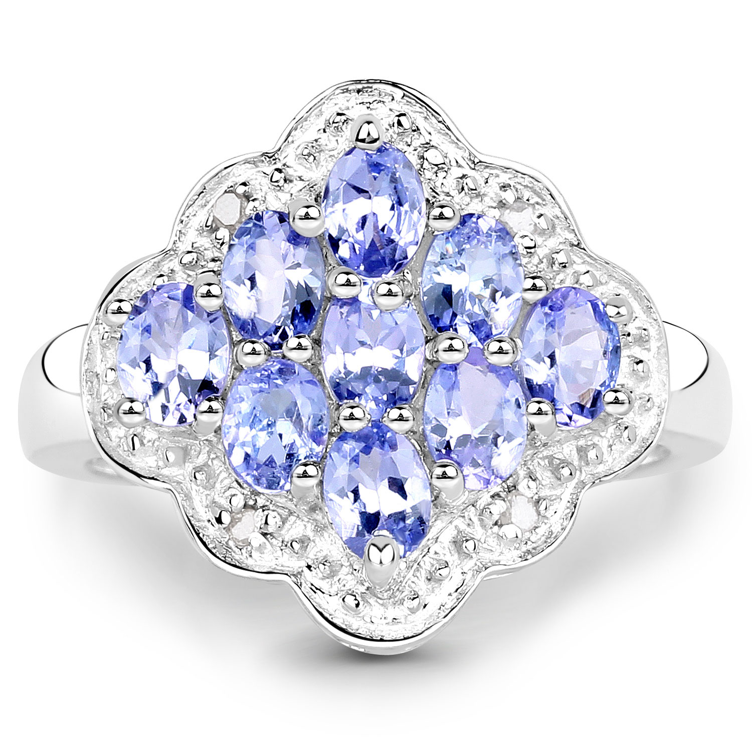 1.55 Carat Genuine Tanzanite and White Topaz .925 Sterling Silver Ring
