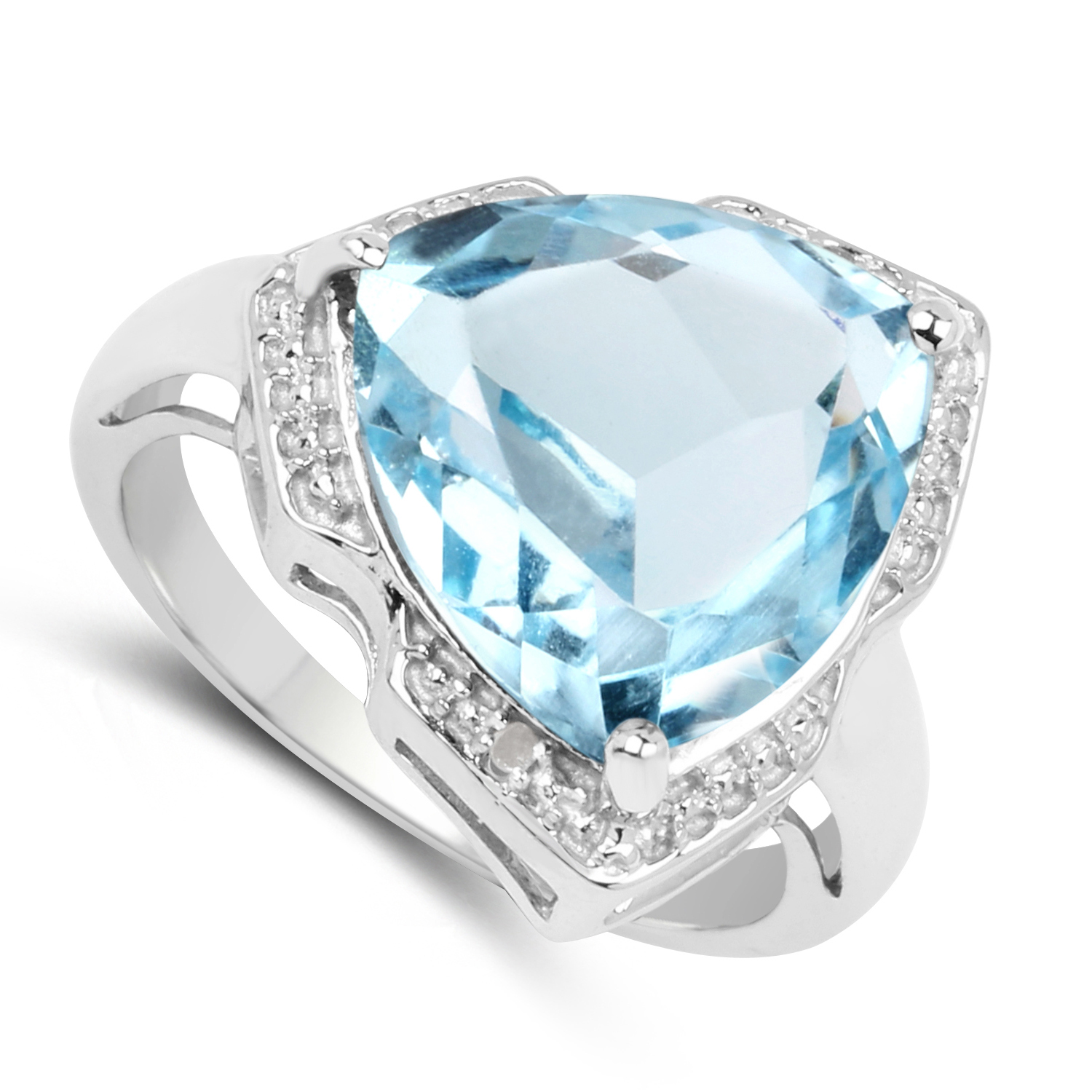 8.30 Carat Genuine Blue Topaz & White Diamond .925 Sterling Silver Ring