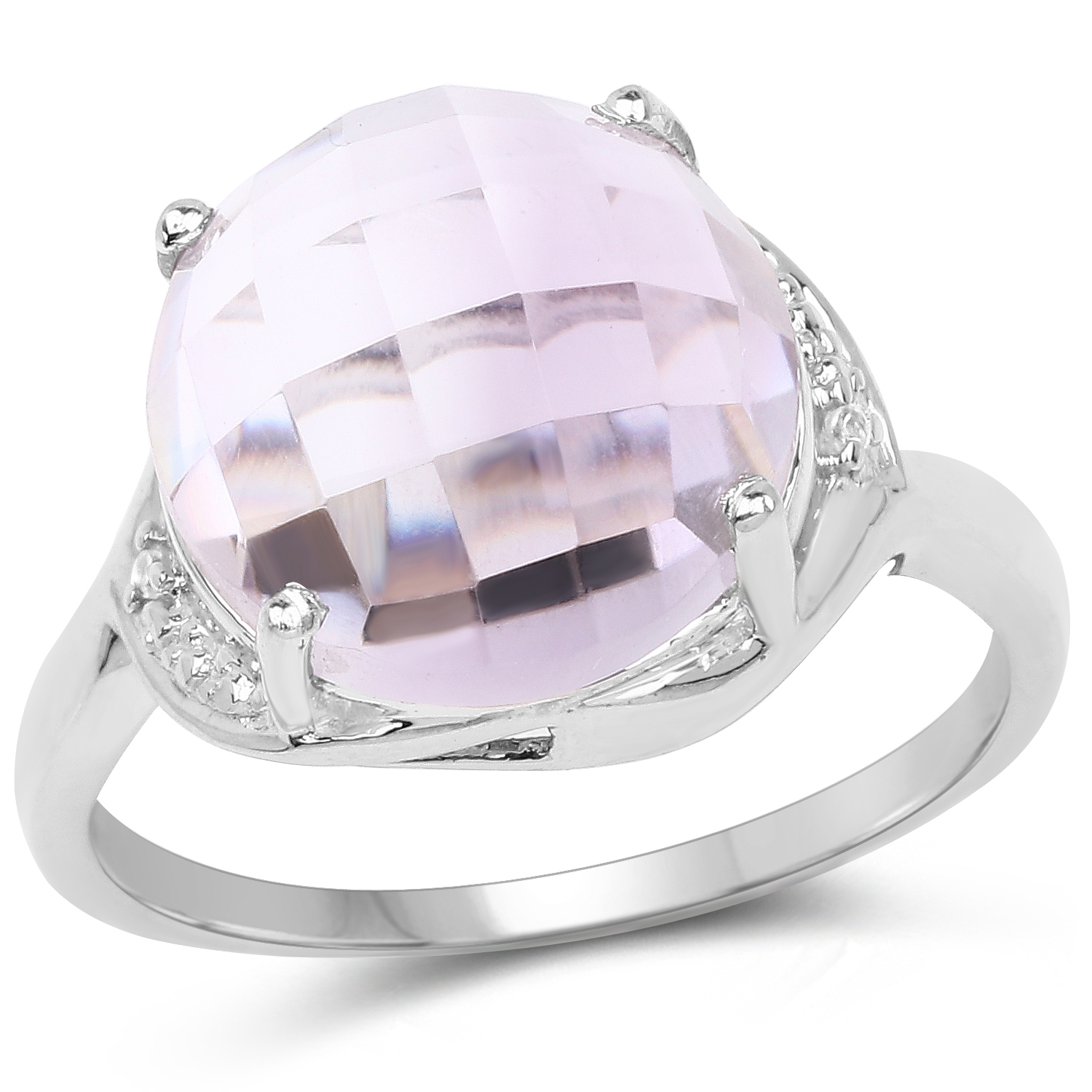 8.02 Carat Genuine Pink Amethyst and White Topaz .925 Sterling Silver Ring