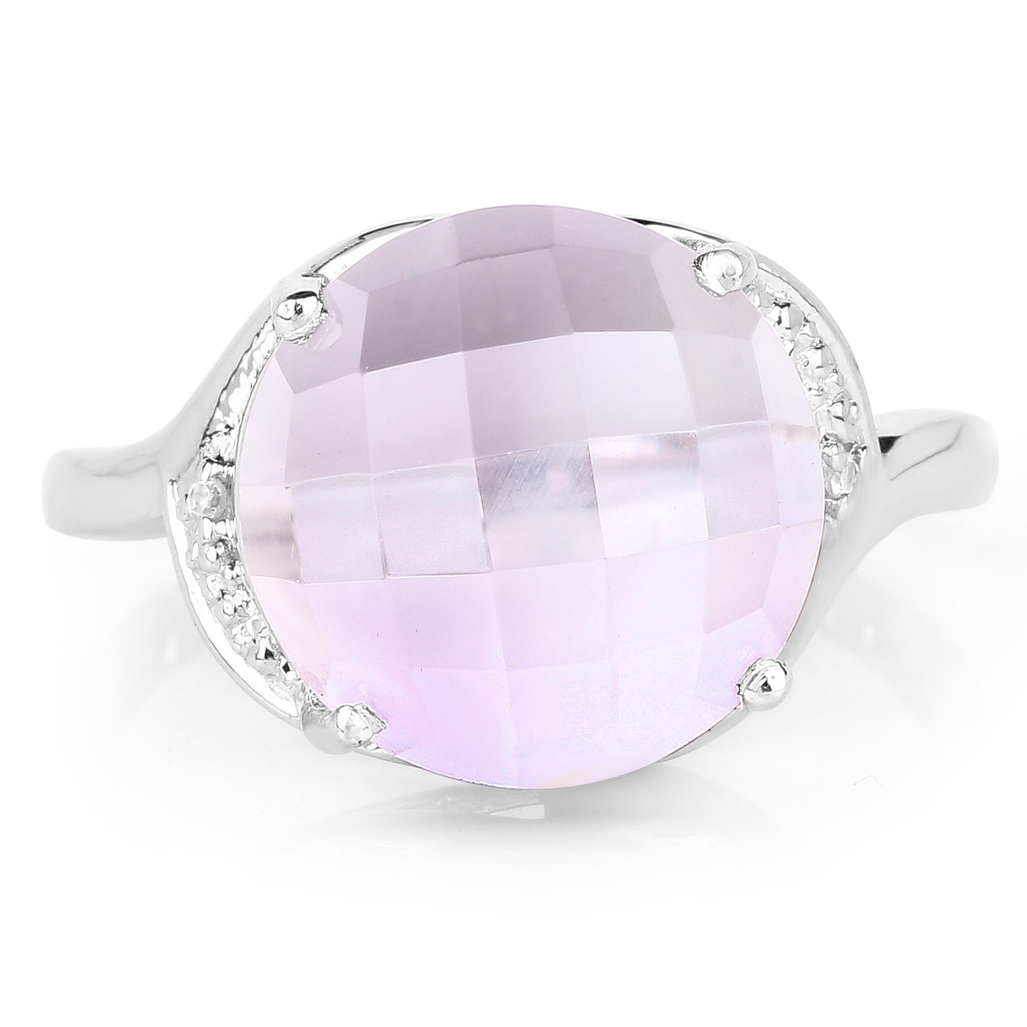 8.02 Carat Genuine Pink Amethyst and White Topaz .925 Sterling Silver Ring