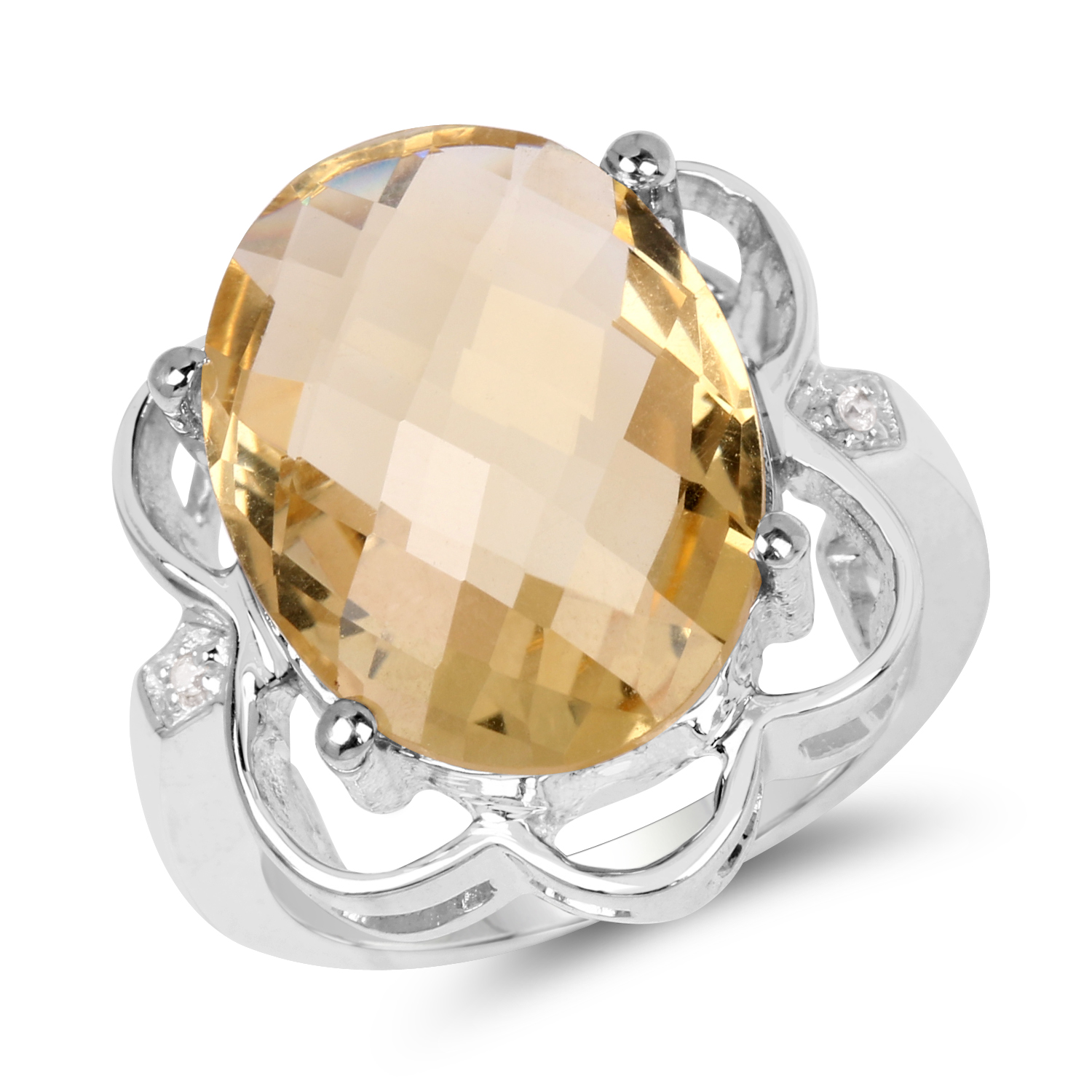 10.42 Carat Genuine Citrine and White Topaz .925 Sterling Silver Ring