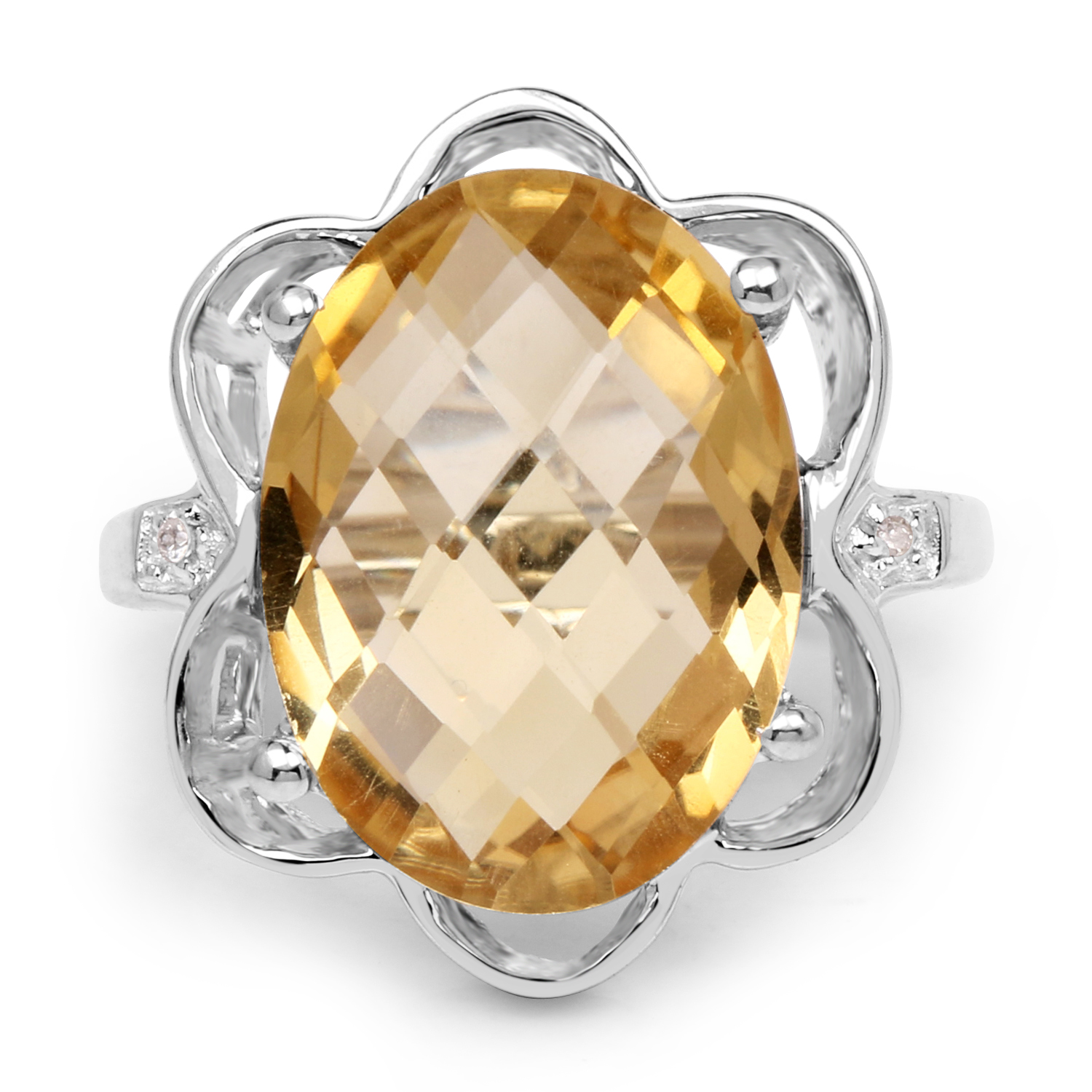 10.42 Carat Genuine Citrine and White Topaz .925 Sterling Silver Ring