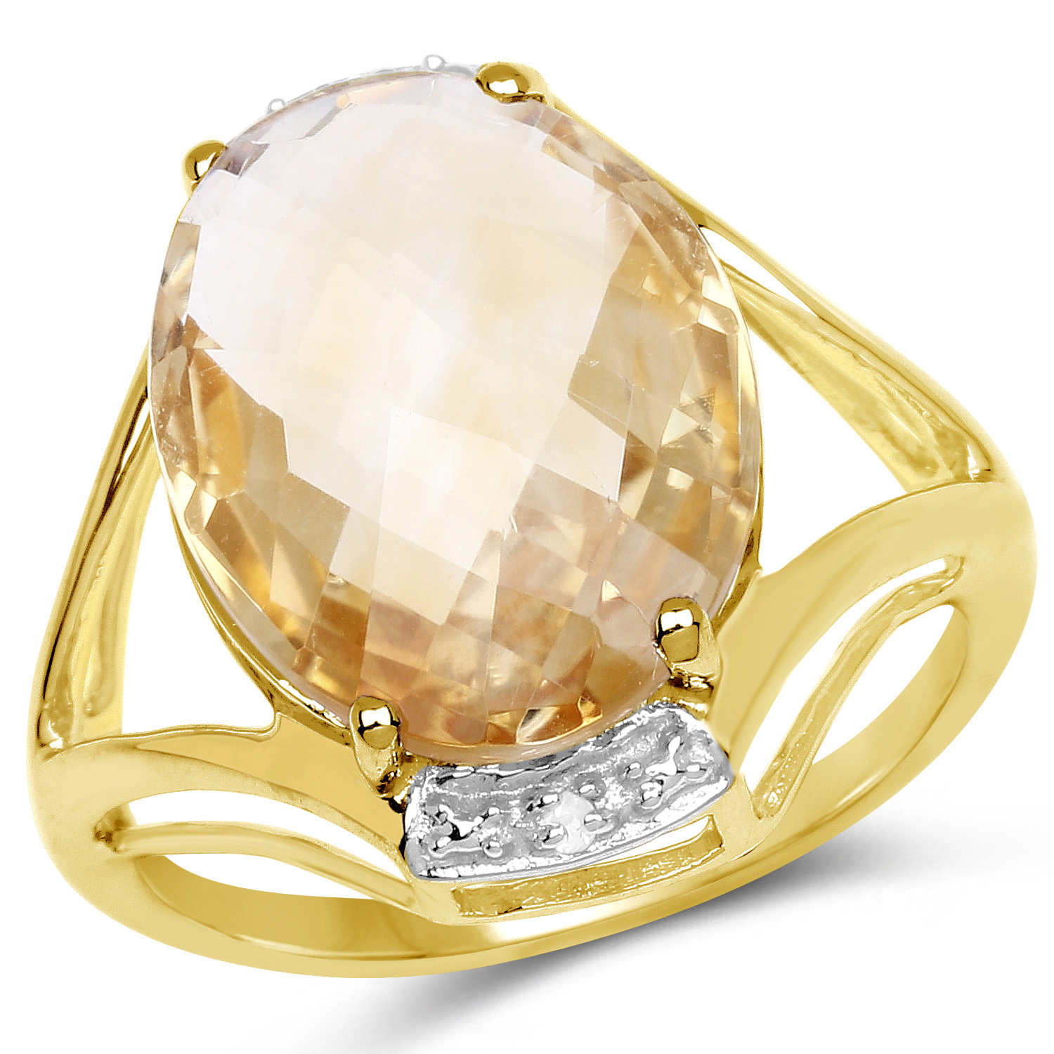 14K Yellow Gold Plated 7.27 Carat Genuine Citrine and White Topaz .925 Sterling Silver Ring