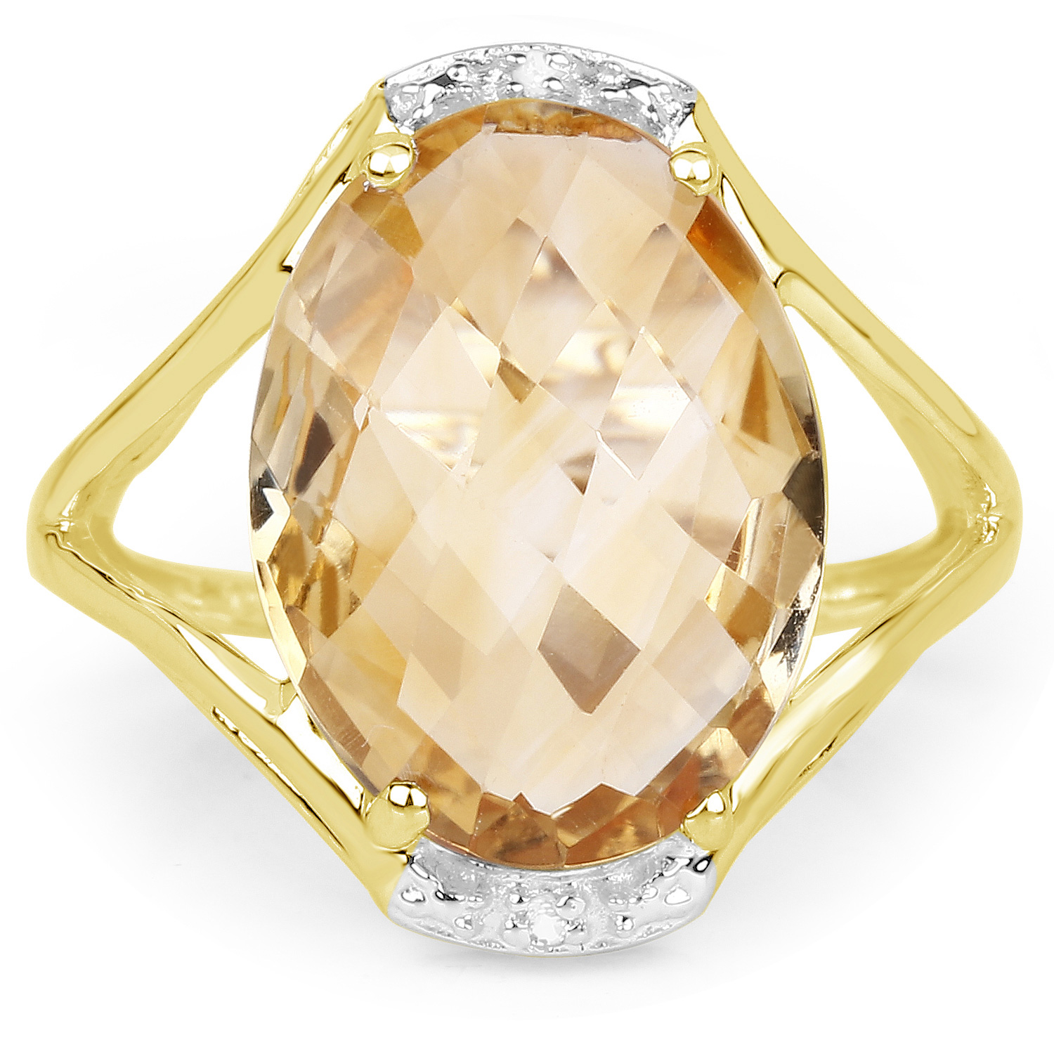 14K Yellow Gold Plated 7.27 Carat Genuine Citrine and White Topaz .925 Sterling Silver Ring