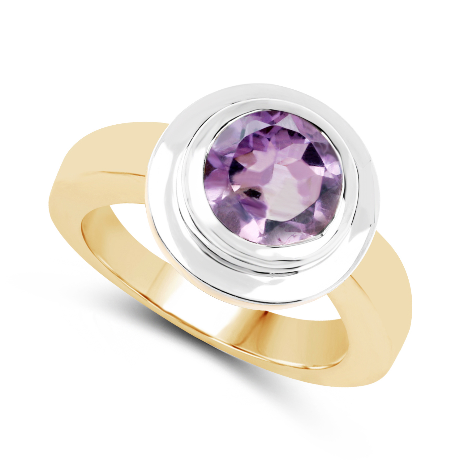 14K Yellow Gold Plated 2.25 Carat Genuine Amethyst .925 Sterling Silver Ring