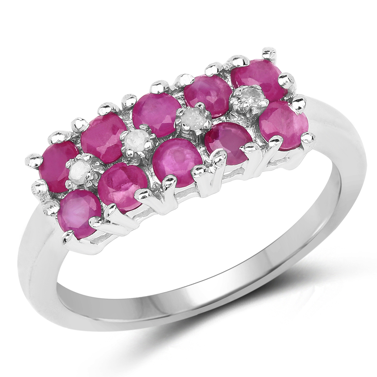 1.05 Carat Genuine Ruby and White Diamond .925 Sterling Silver Ring