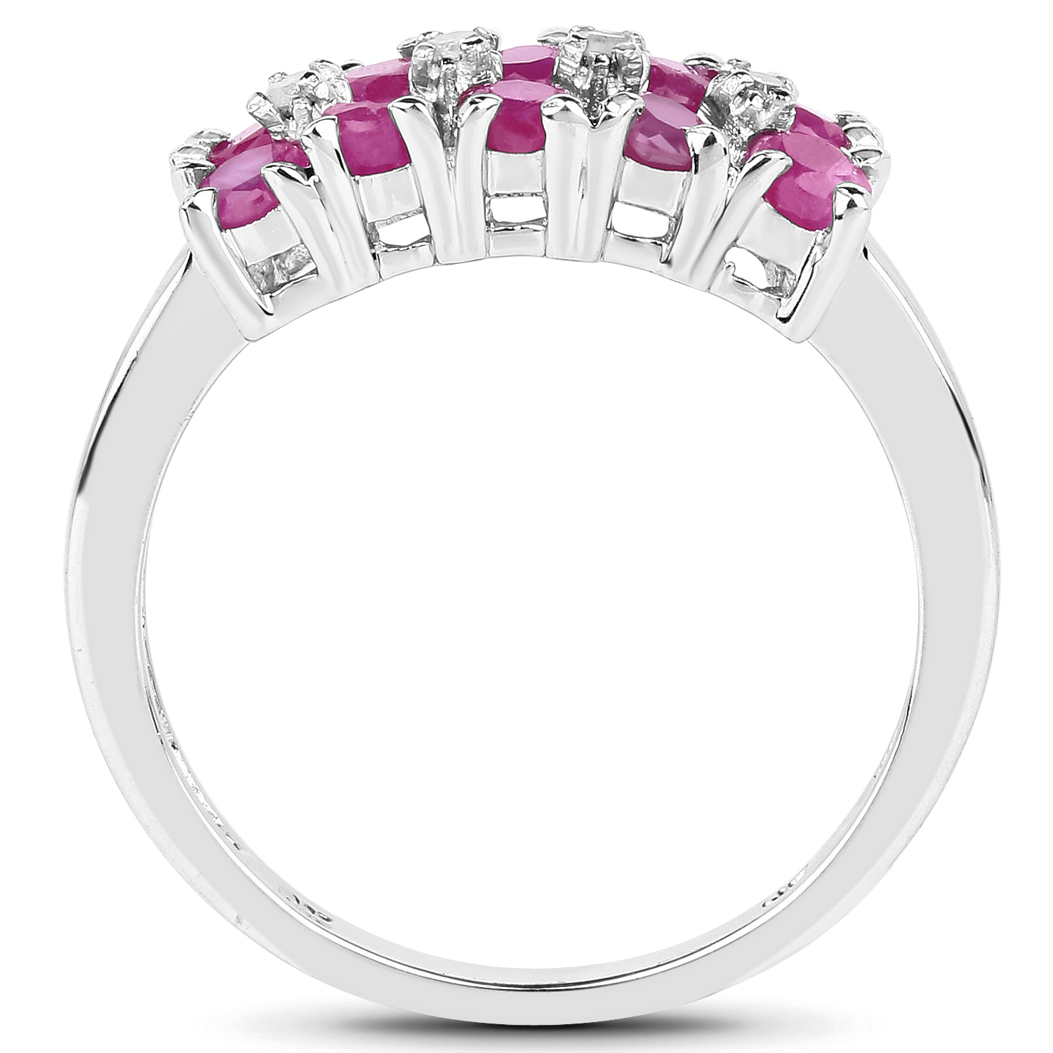 1.05 Carat Genuine Ruby and White Diamond .925 Sterling Silver Ring