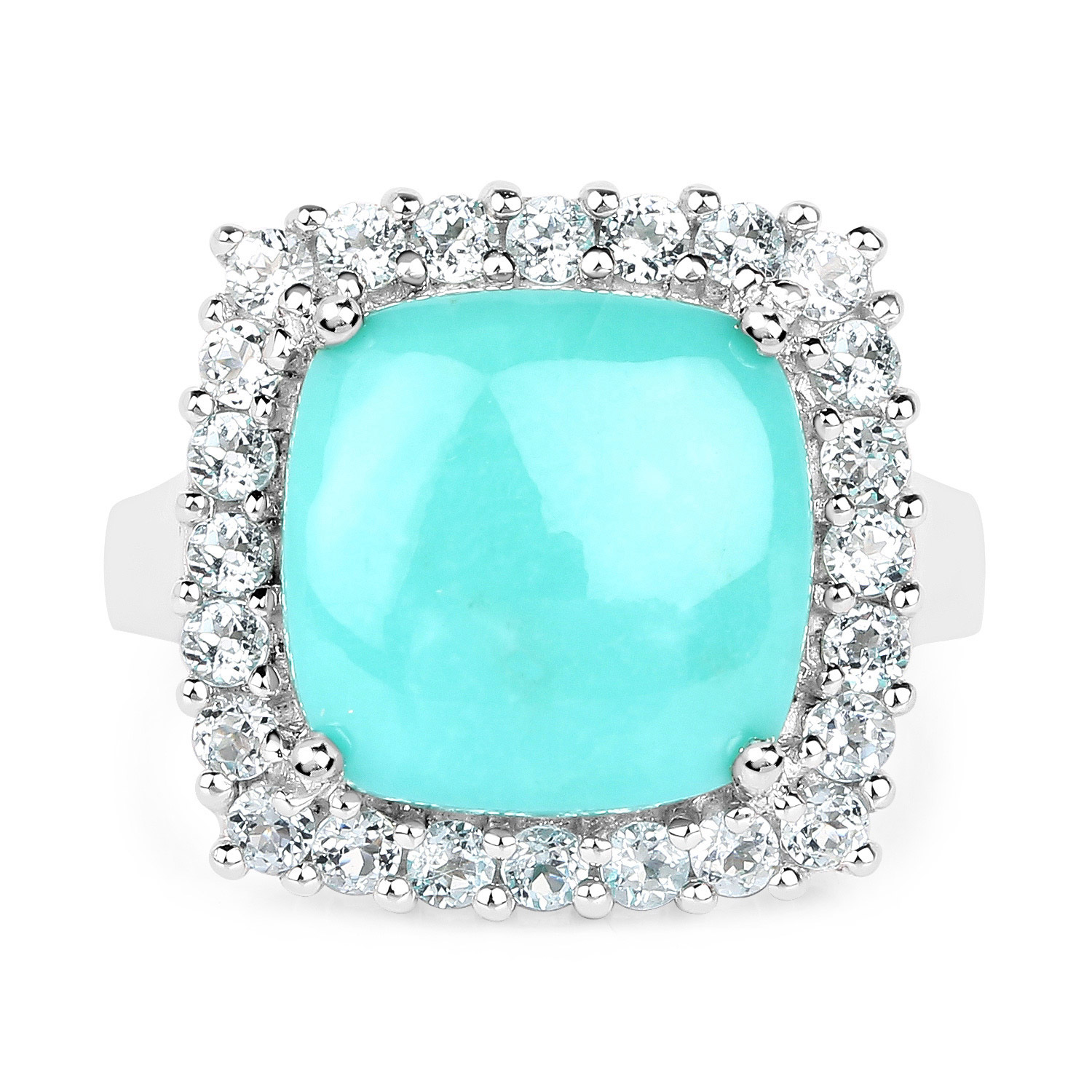 6.06 Carat Genuine Turquoise and Topaz Blue .925 Sterling Silver Ring