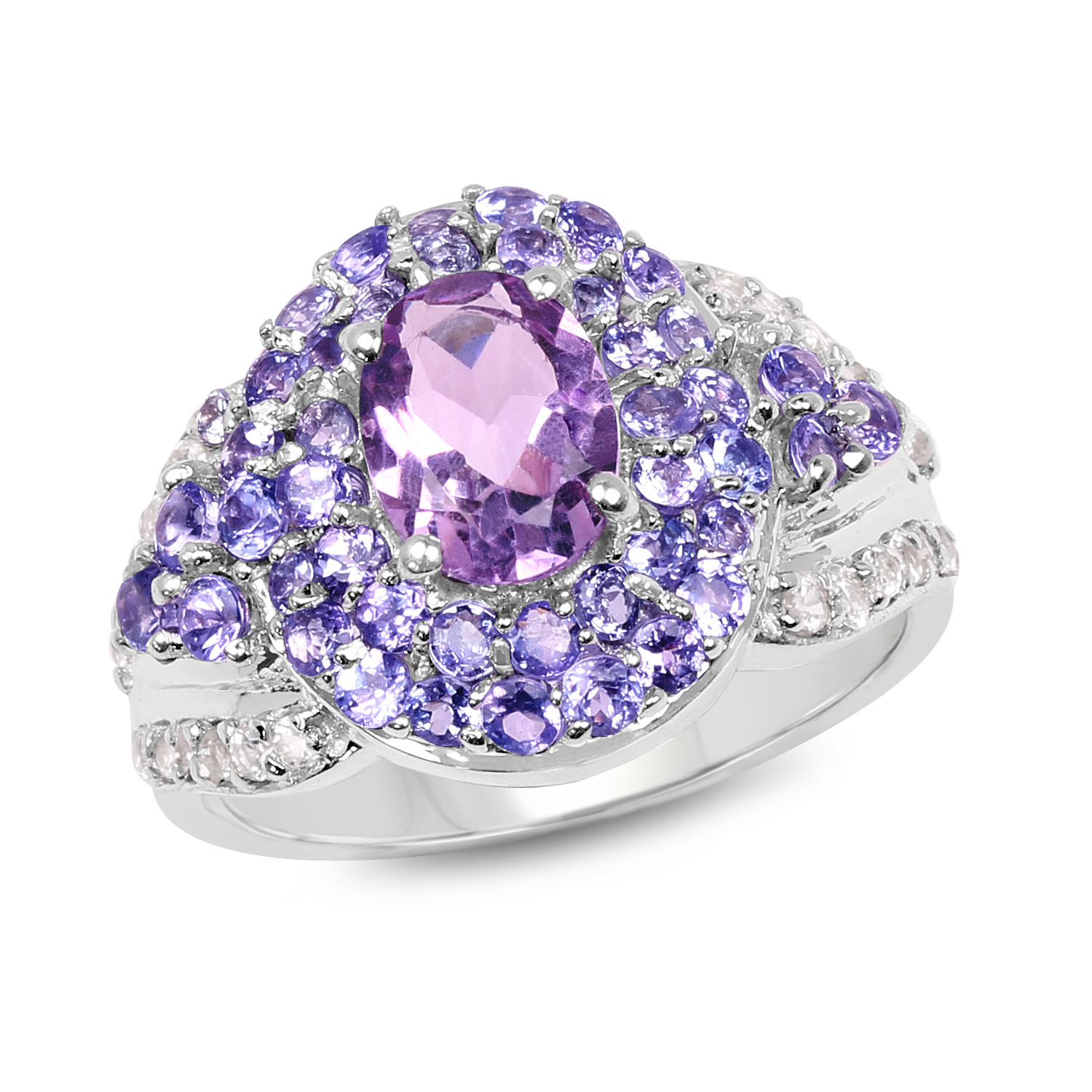 2.88 Carat Genuine Amethyst, Tanzanite & White Topaz .925 Sterling Silver Ring
