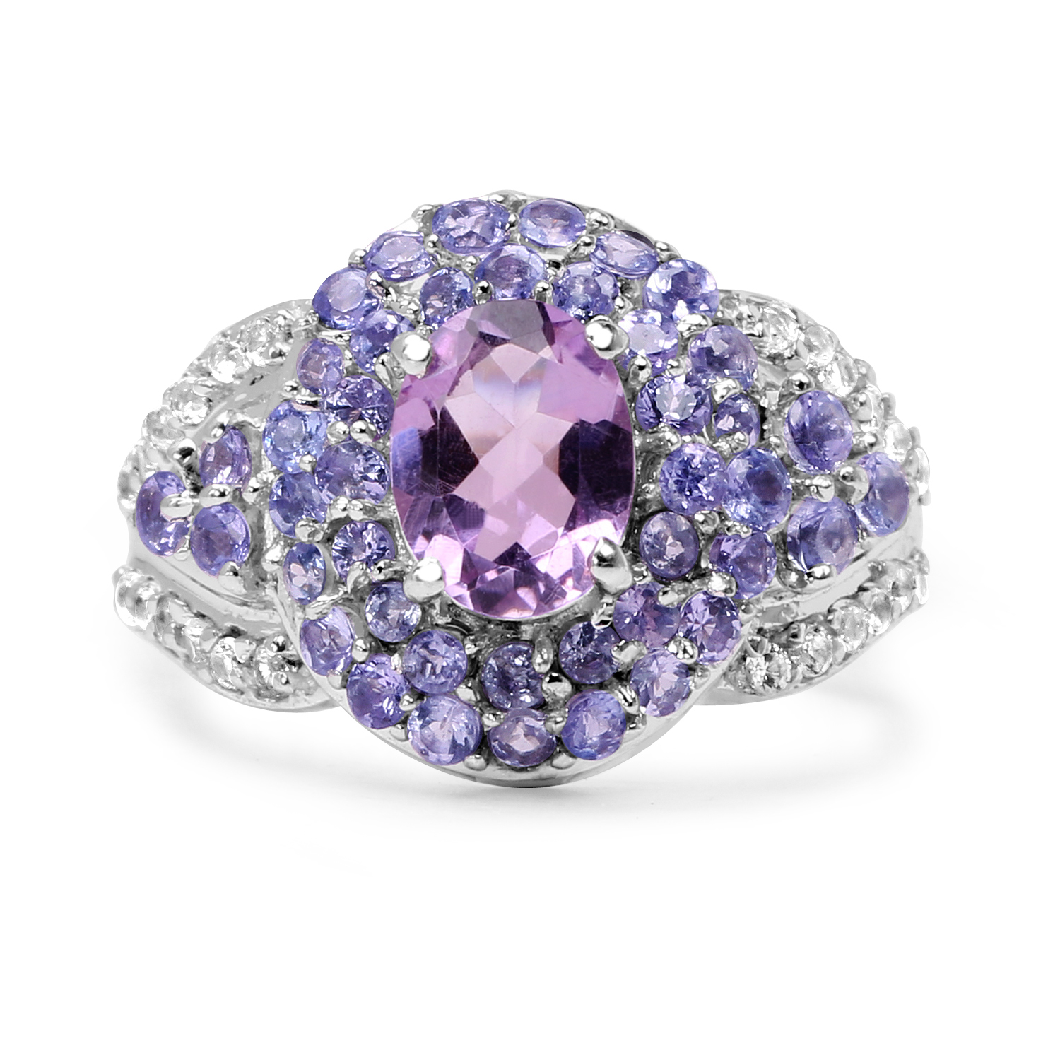 2.88 Carat Genuine Amethyst, Tanzanite & White Topaz .925 Sterling Silver Ring