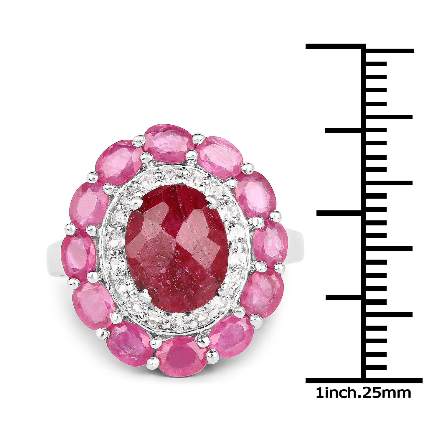 6.01 Carat Dyed Ruby, Ruby and White Topaz .925 Sterling Silver Ring
