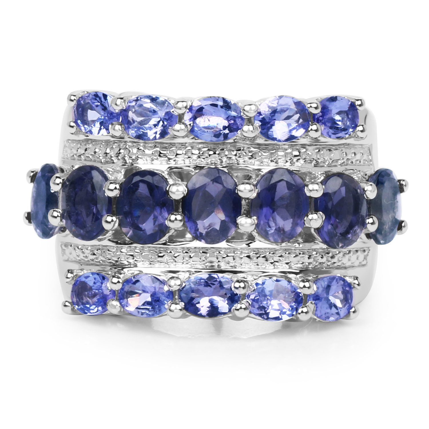 3.87 Carat Genuine Tanzanite and Iolite .925 Sterling Silver Ring