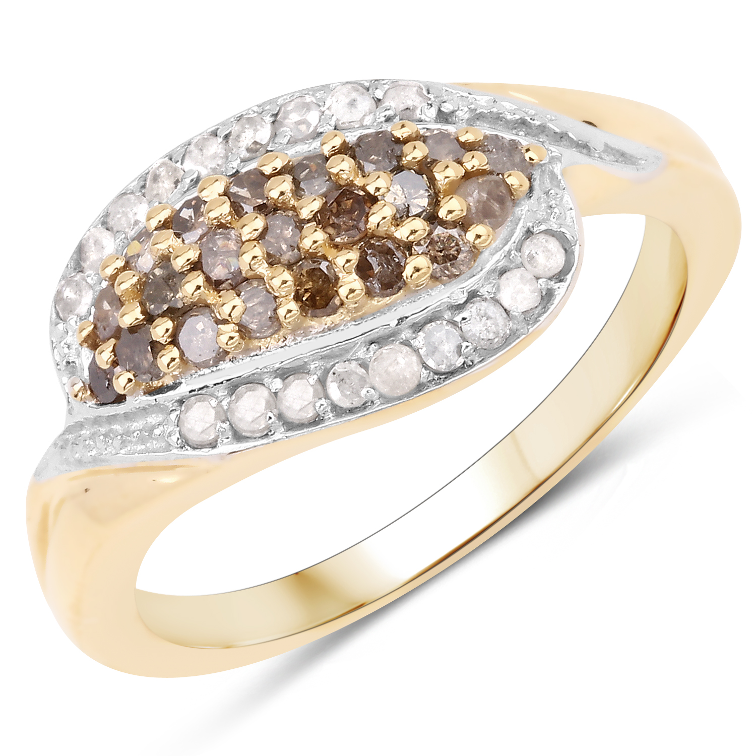 0.47 Carat Genuine Brown Diamond and White Diamond .925 Sterling Silver Ring