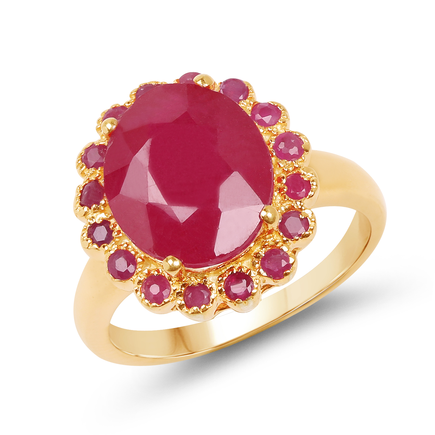 14K Rose Gold Plated 5.89 Carat Glass Filled Ruby and Ruby .925 Sterling Silver Ring
