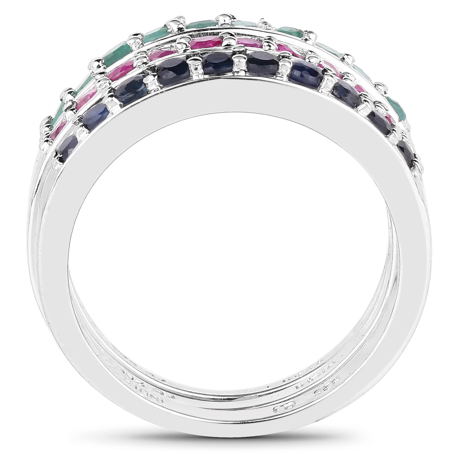1.15 Carat Genuine Emerald, Ruby & Blue Sapphire .925 Sterling Silver Ring