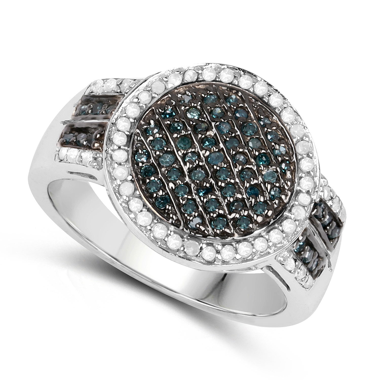 0.44 Carat Genuine Blue Diamond and White Diamond .925 Sterling Silver Ring