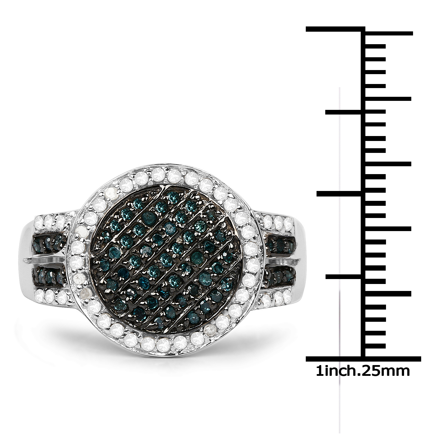 0.44 Carat Genuine Blue Diamond and White Diamond .925 Sterling Silver Ring