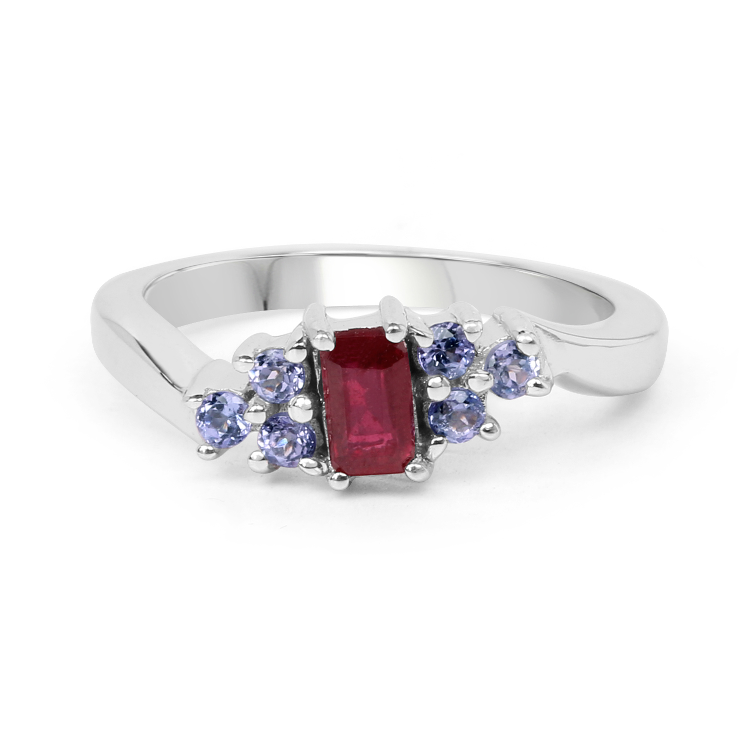 0.61 Carat Glass Filled Ruby and Tanzanite .925 Sterling Silver Ring