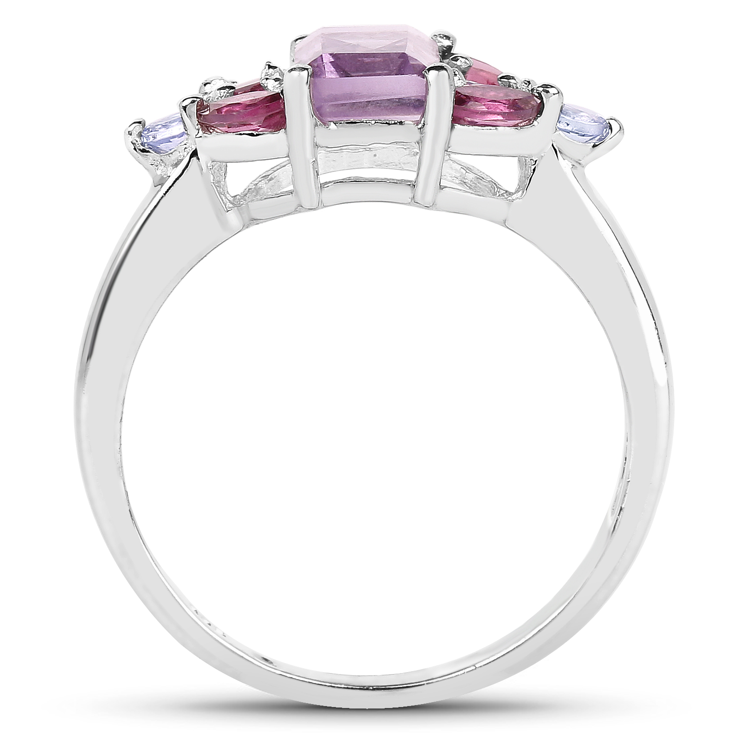 1.43 Carat Genuine Amethyst, Rhodolite & Tanzanite .925 Sterling Silver Ring