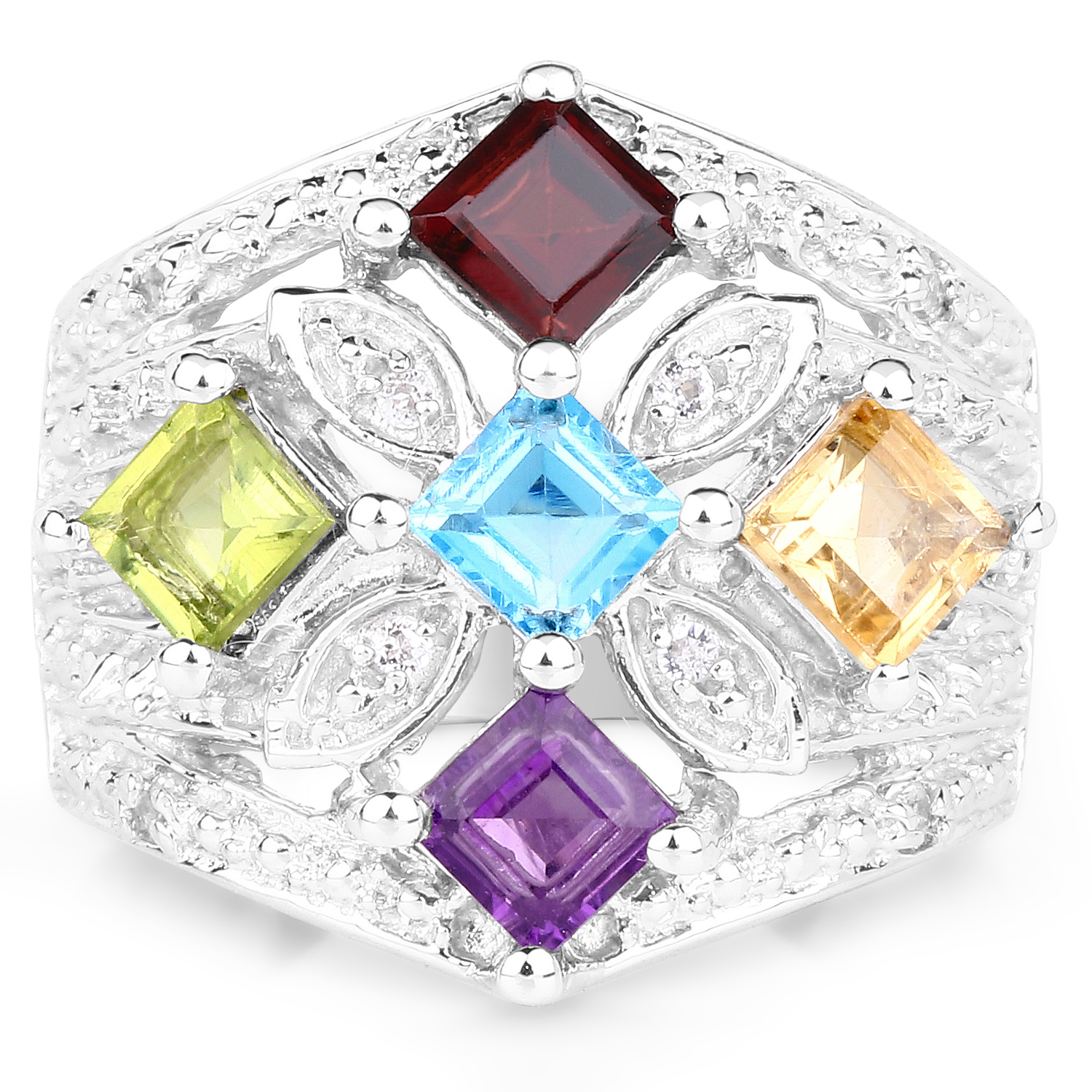 1.67 Carat Genuine Multi Stone .925 Sterling Silver Ring