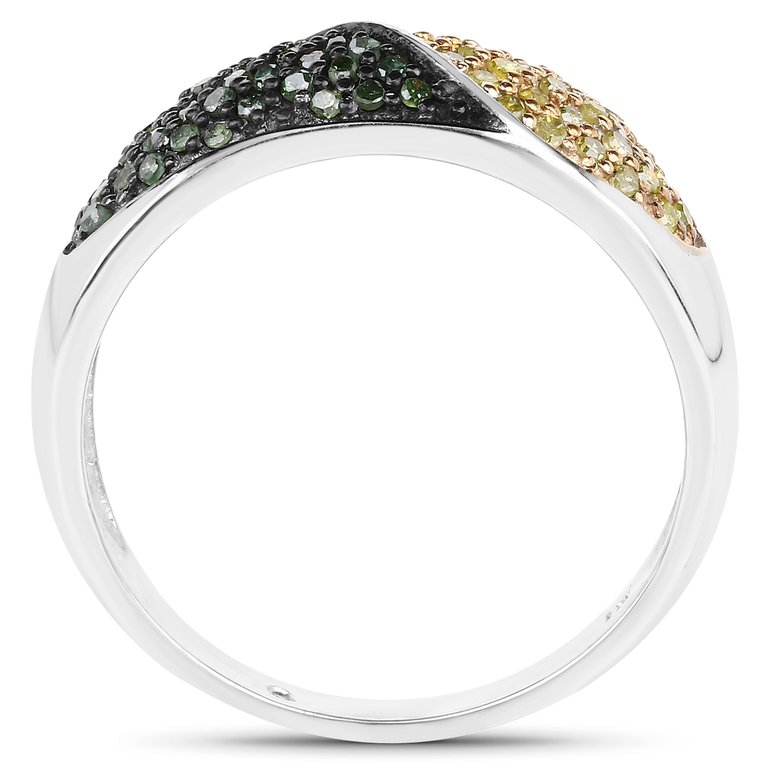 0.32 Carat Genuine Green Diamond and Yellow Diamond .925 Sterling Silver Ring
