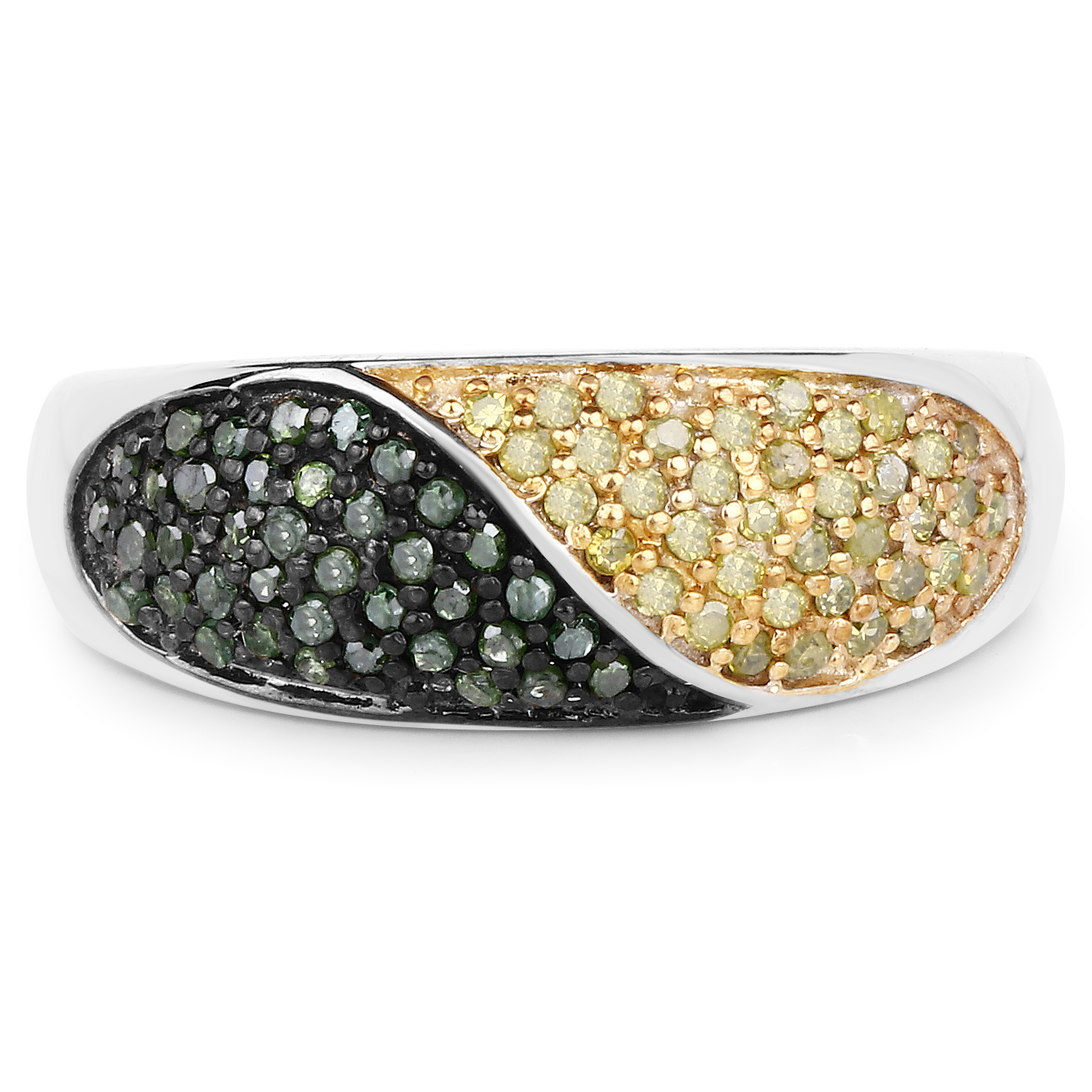 0.32 Carat Genuine Green Diamond and Yellow Diamond .925 Sterling Silver Ring