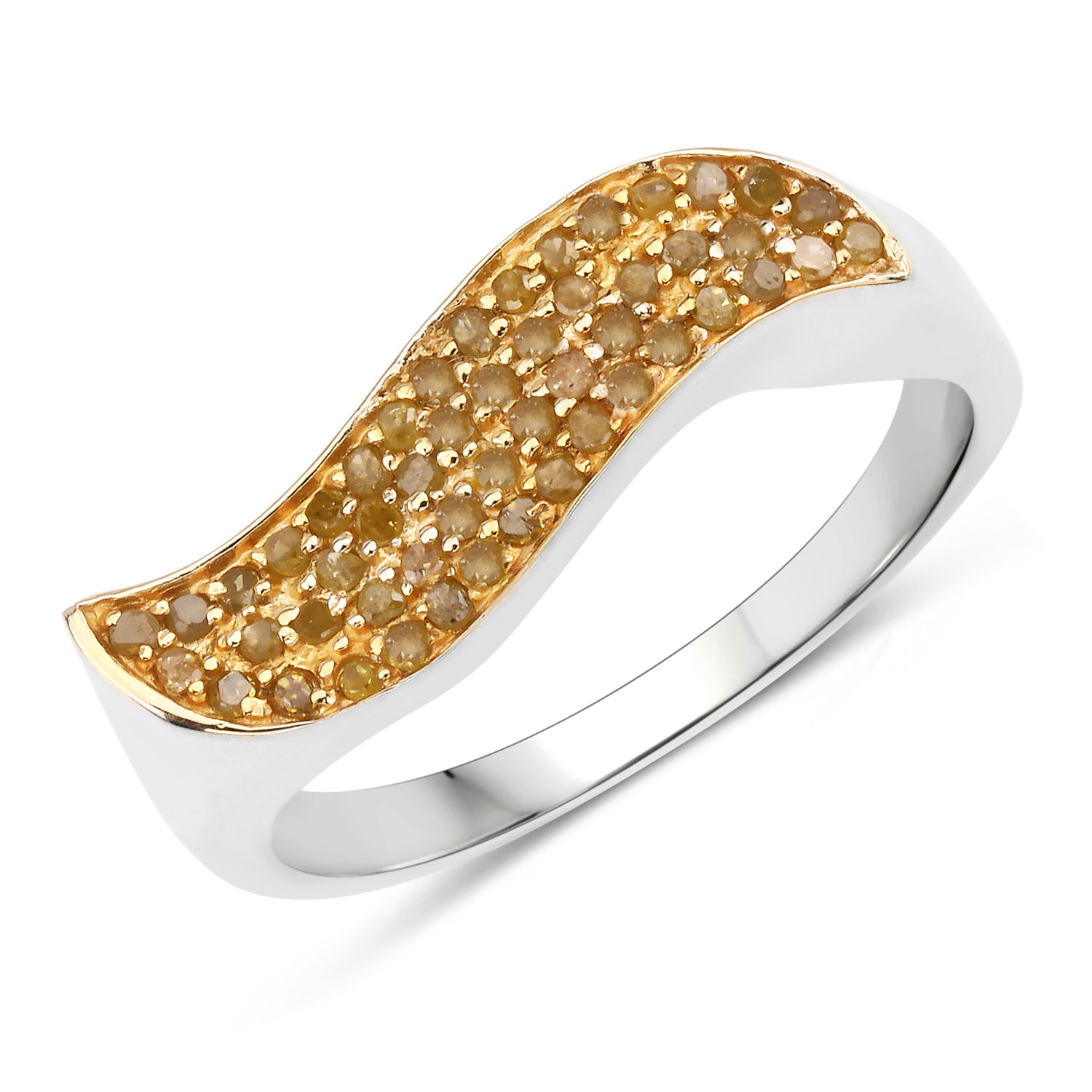 0.21 Carat Genuine Yellow Diamond .925 Sterling Silver Ring