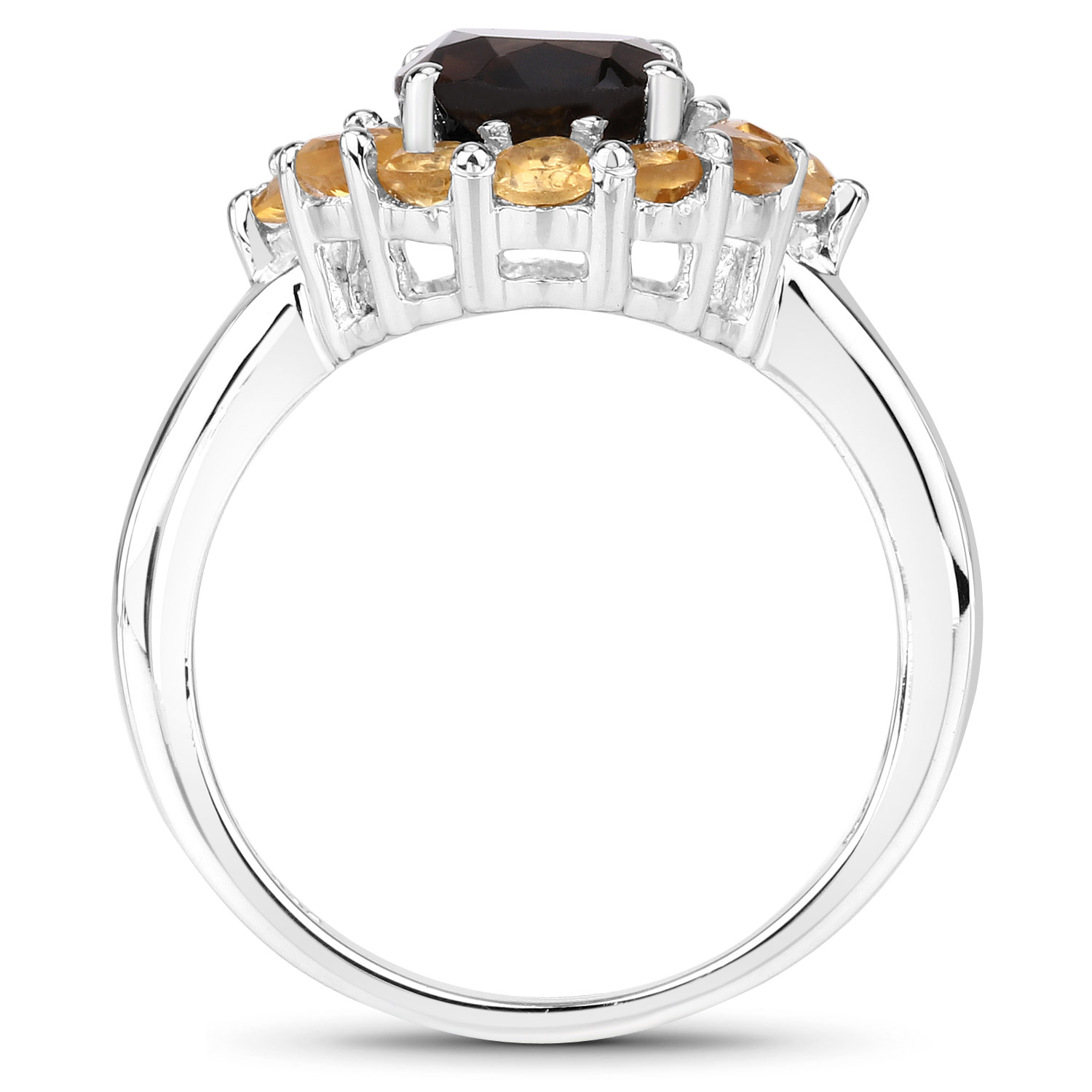 4.00 Carat Genuine Smoky Quartz and Citrine .925 Sterling Silver Ring