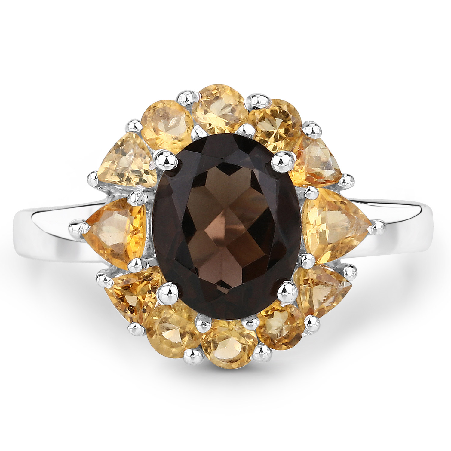 4.00 Carat Genuine Smoky Quartz and Citrine .925 Sterling Silver Ring