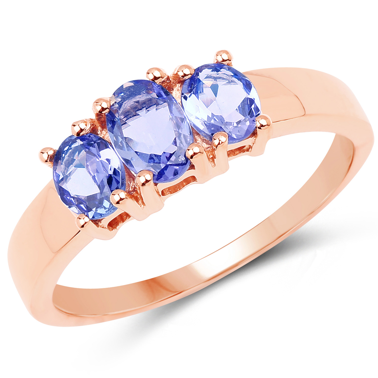 18K Rose Gold Plated 1.10 Carat Genuine Tanzanite .925 Sterling Silver Ring