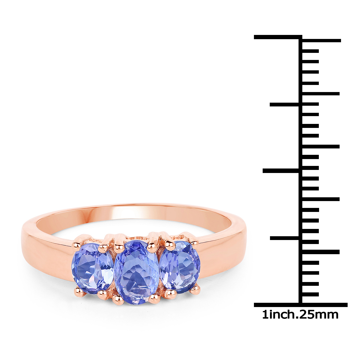 18K Rose Gold Plated 1.10 Carat Genuine Tanzanite .925 Sterling Silver Ring